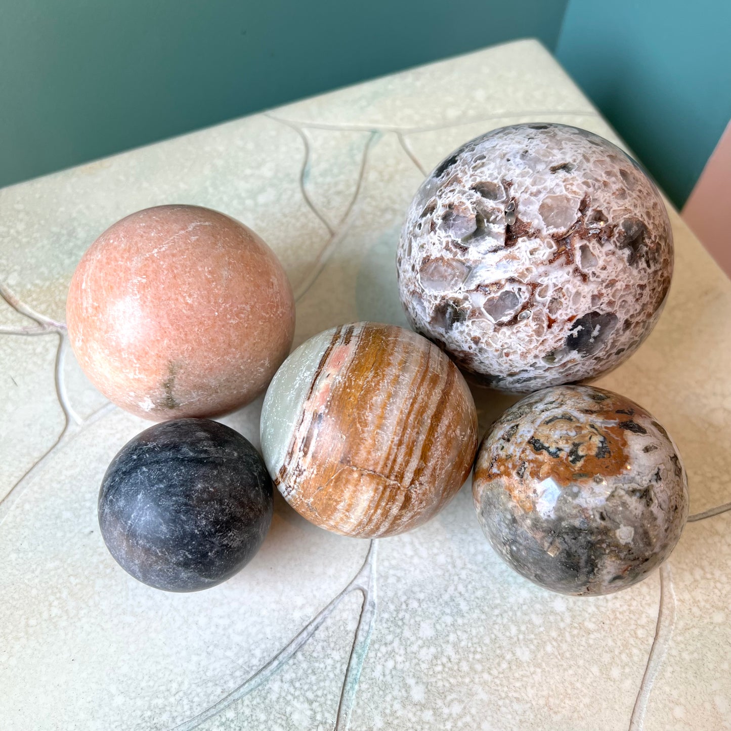 Set of 5 Vintage Natural Stone/Marble Decorative Balls