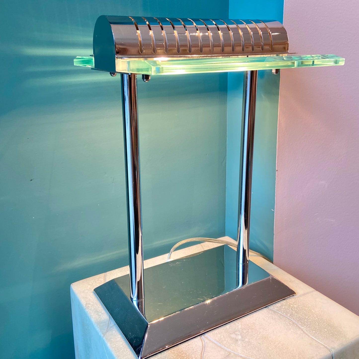 Vintage Sonneman Style Chrome and Glass Touch Table Lamp