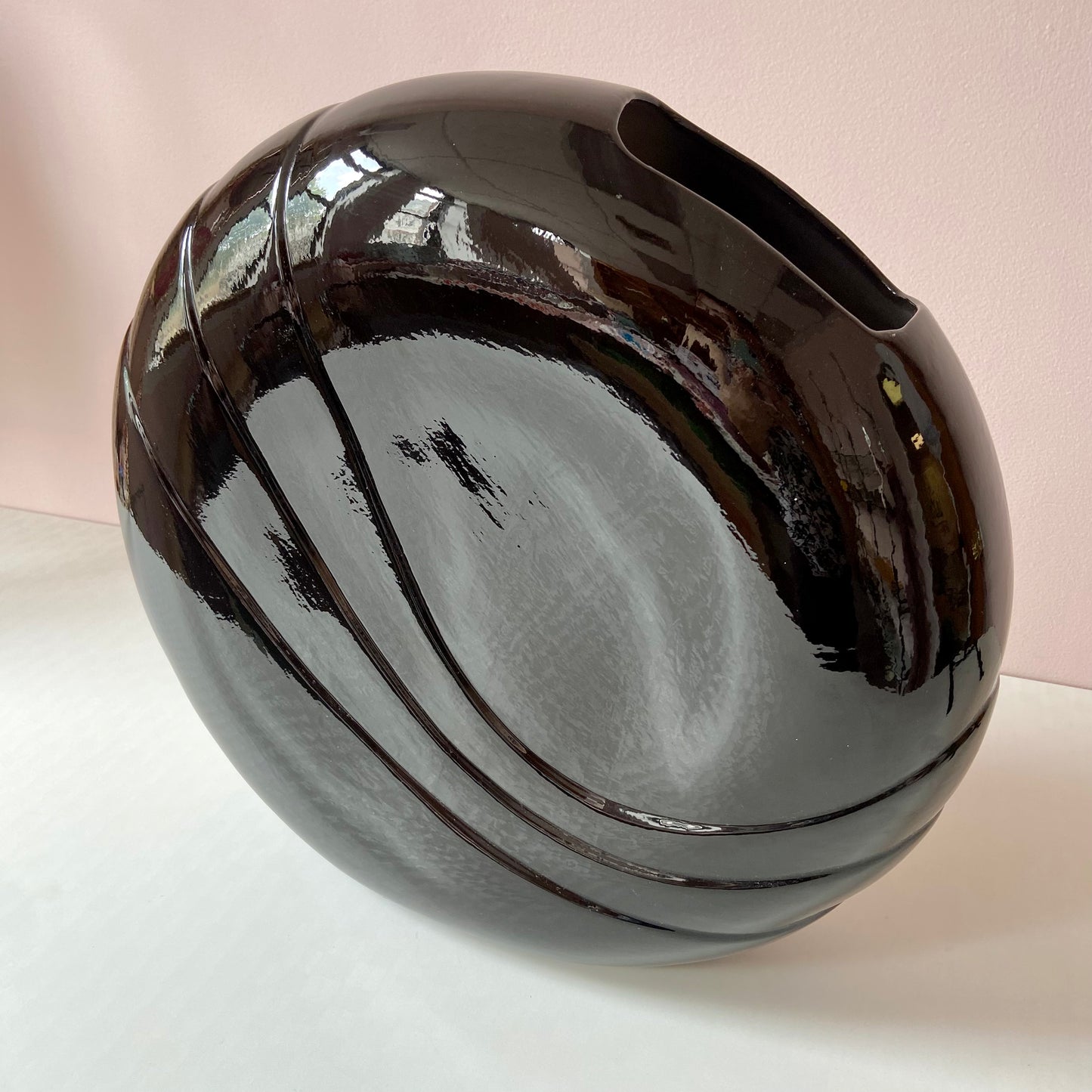 XL 1980’s Black Circular Embossed Vase 18”
