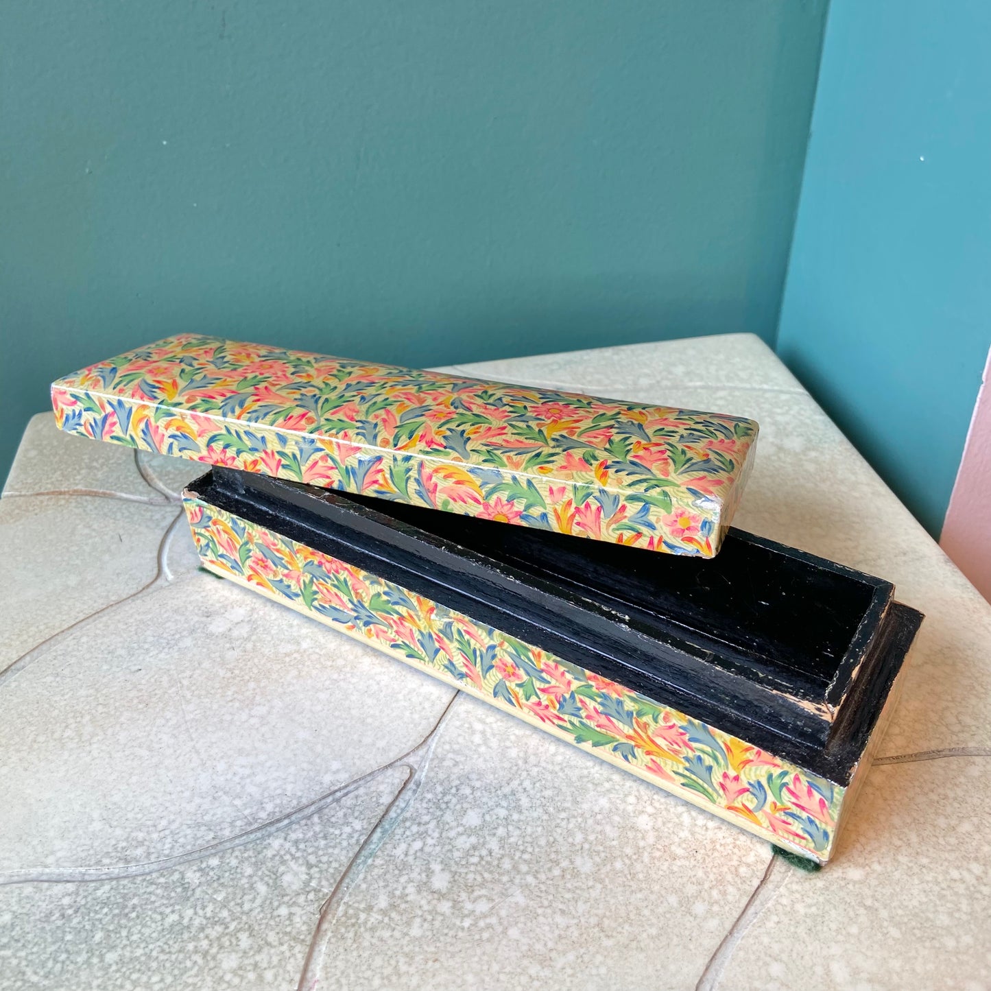 Vintage Papier Mache Decorative Floral Trinket Box