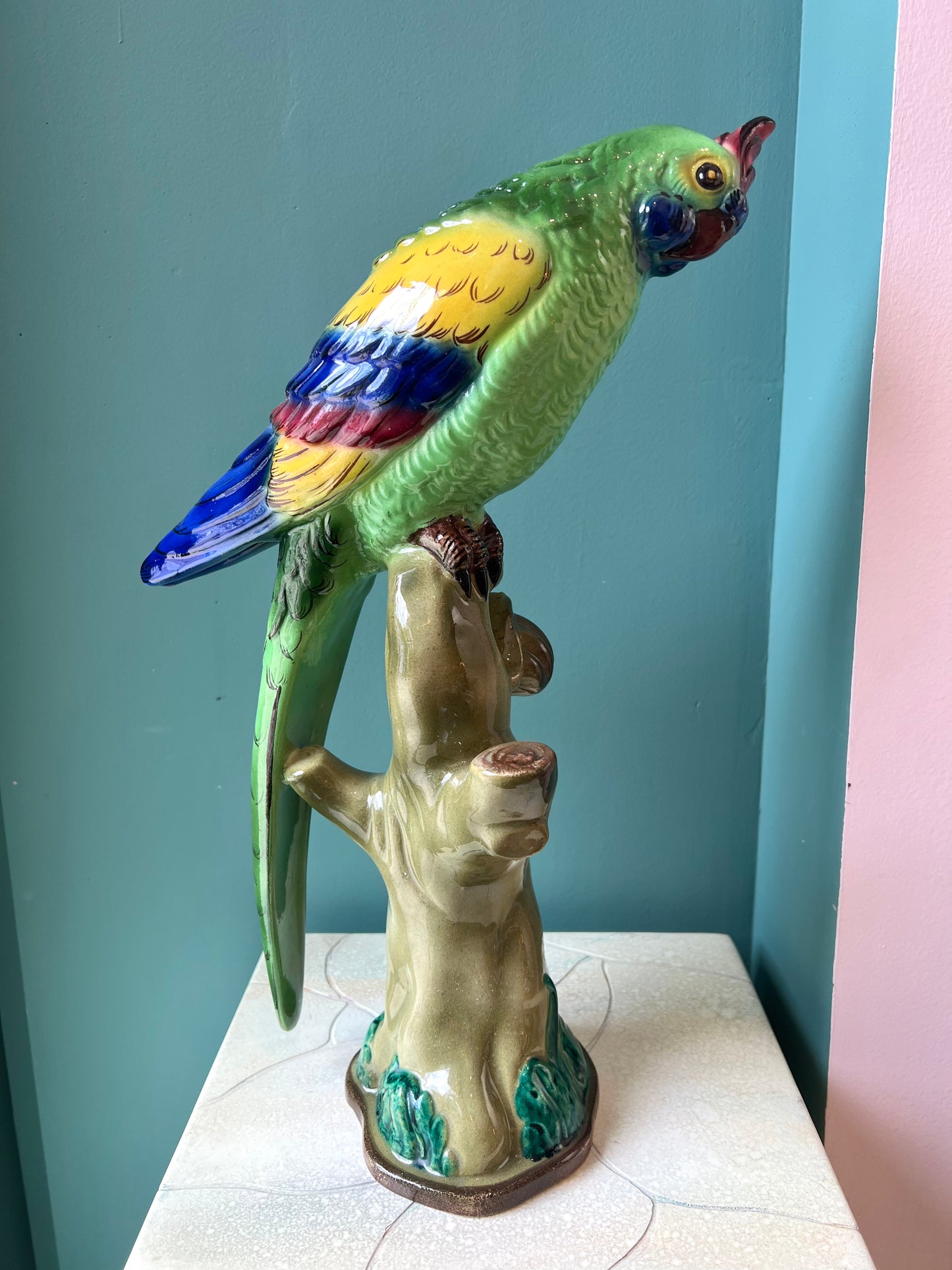 Vintage Hand Painted Ceramic Italian Parrot Statue