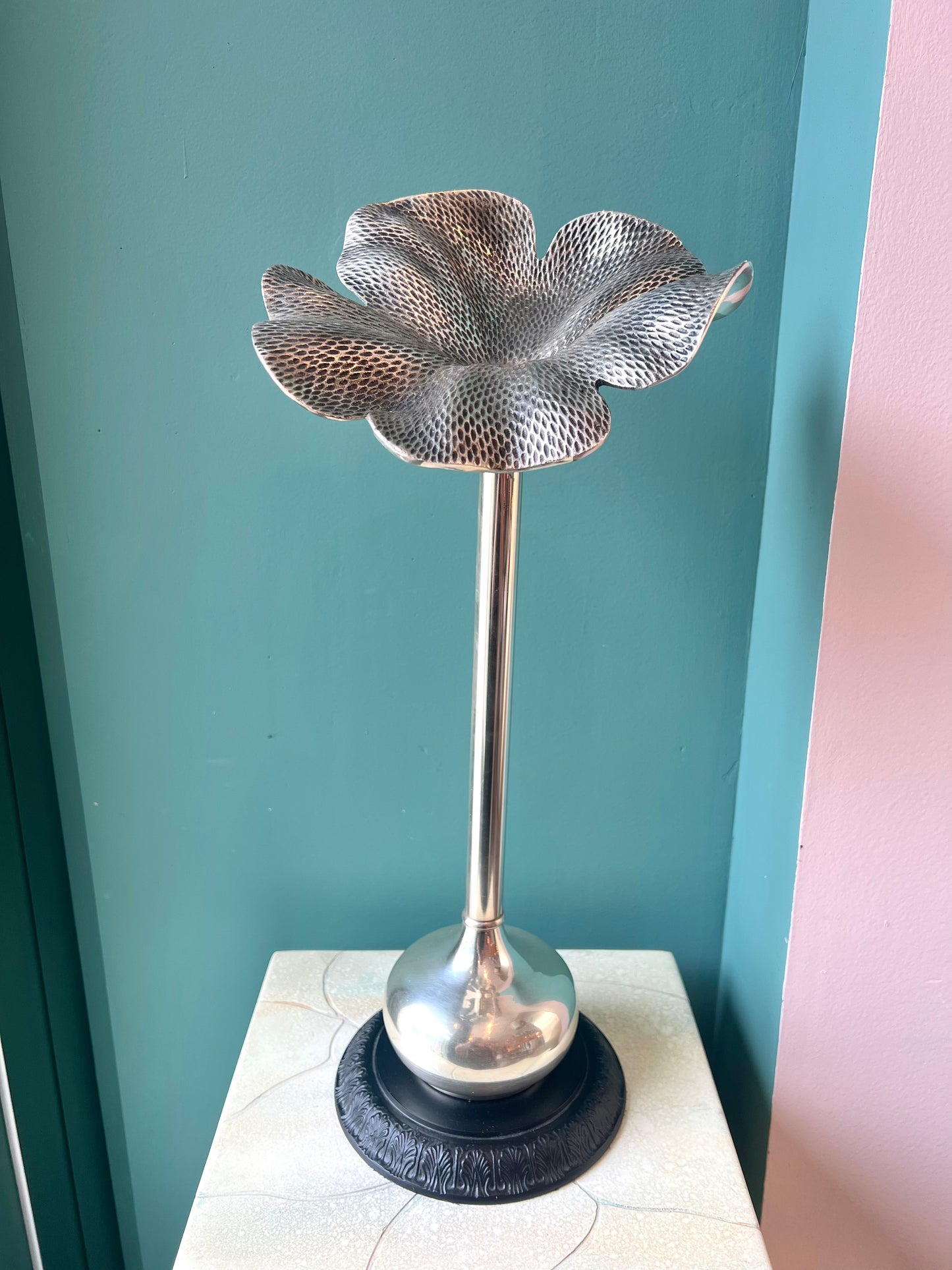 Vintage Maitland Smith Style Hammered Metal Flower Vase/Candle Holder