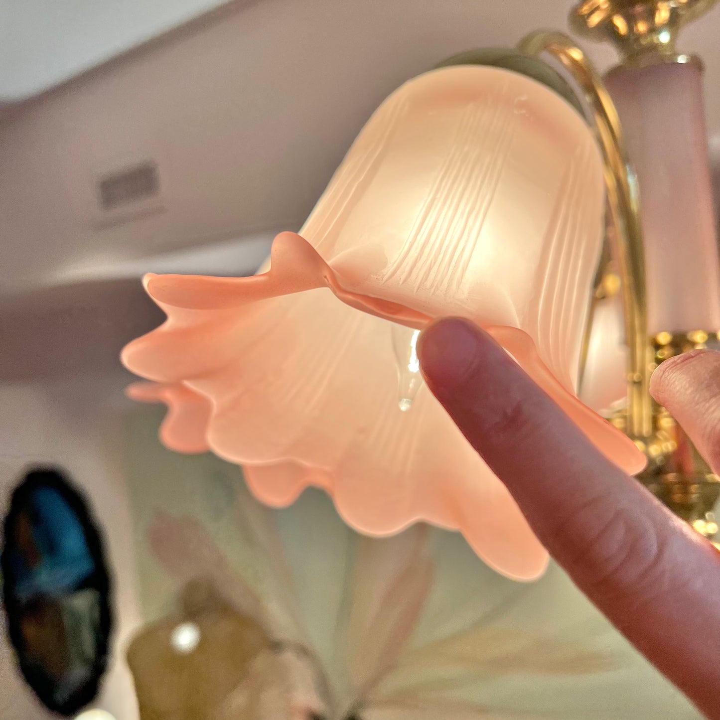 Vintage Pink Murano Glass Style Flower Shade Chandelier