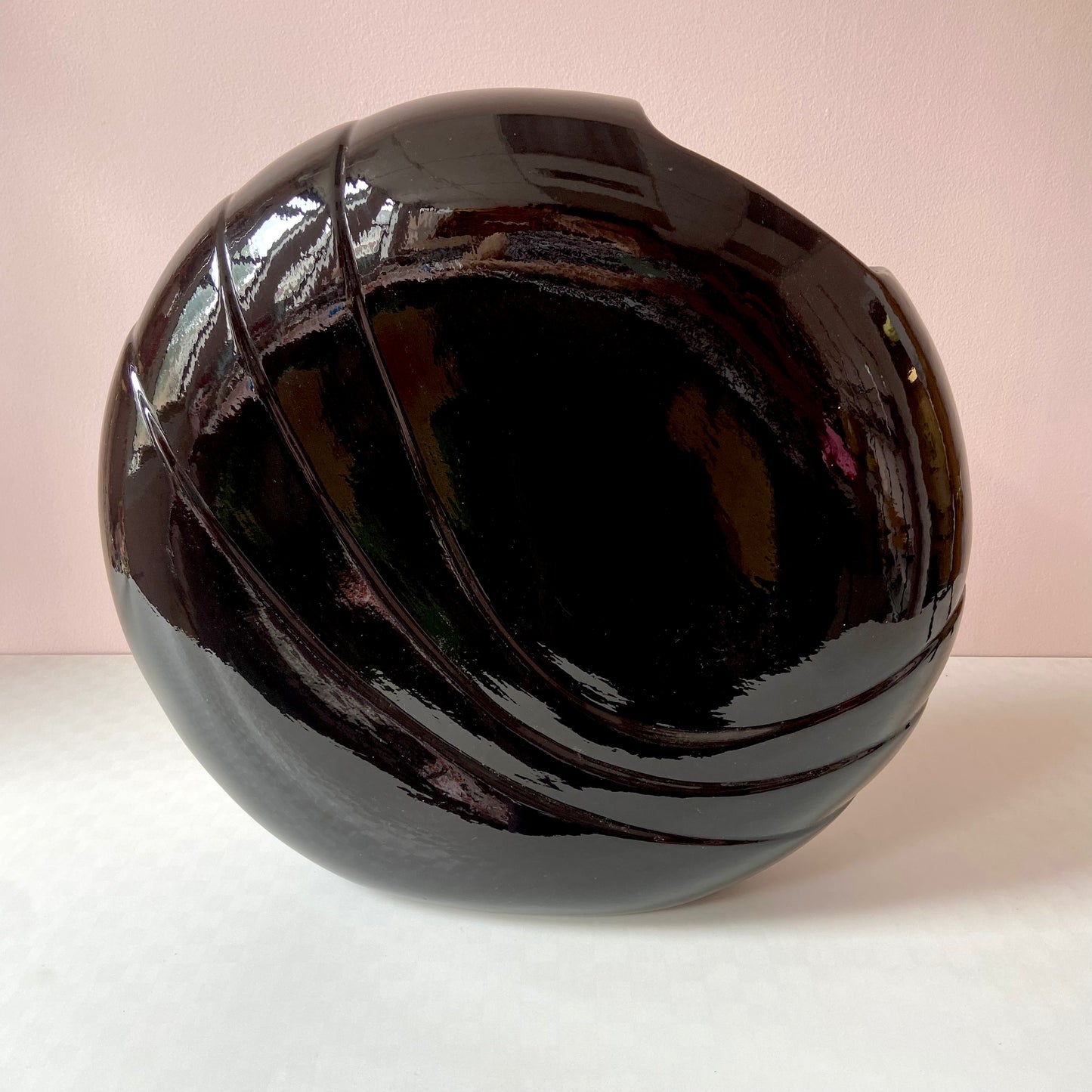XL 1980’s Black Circular Embossed Vase 18”