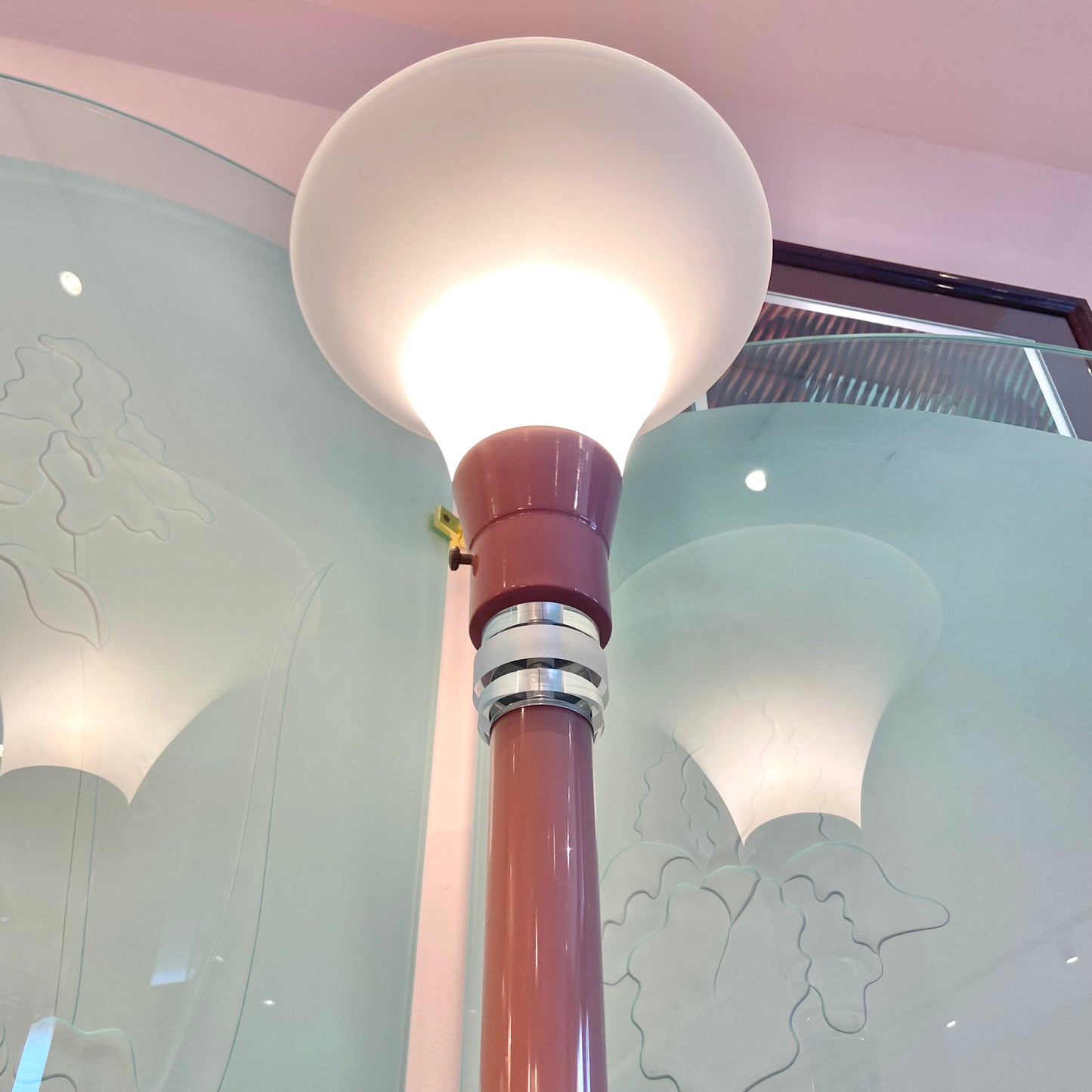 1980’s Pink Stacked Lucite Torchiere Floor Lamp/item
