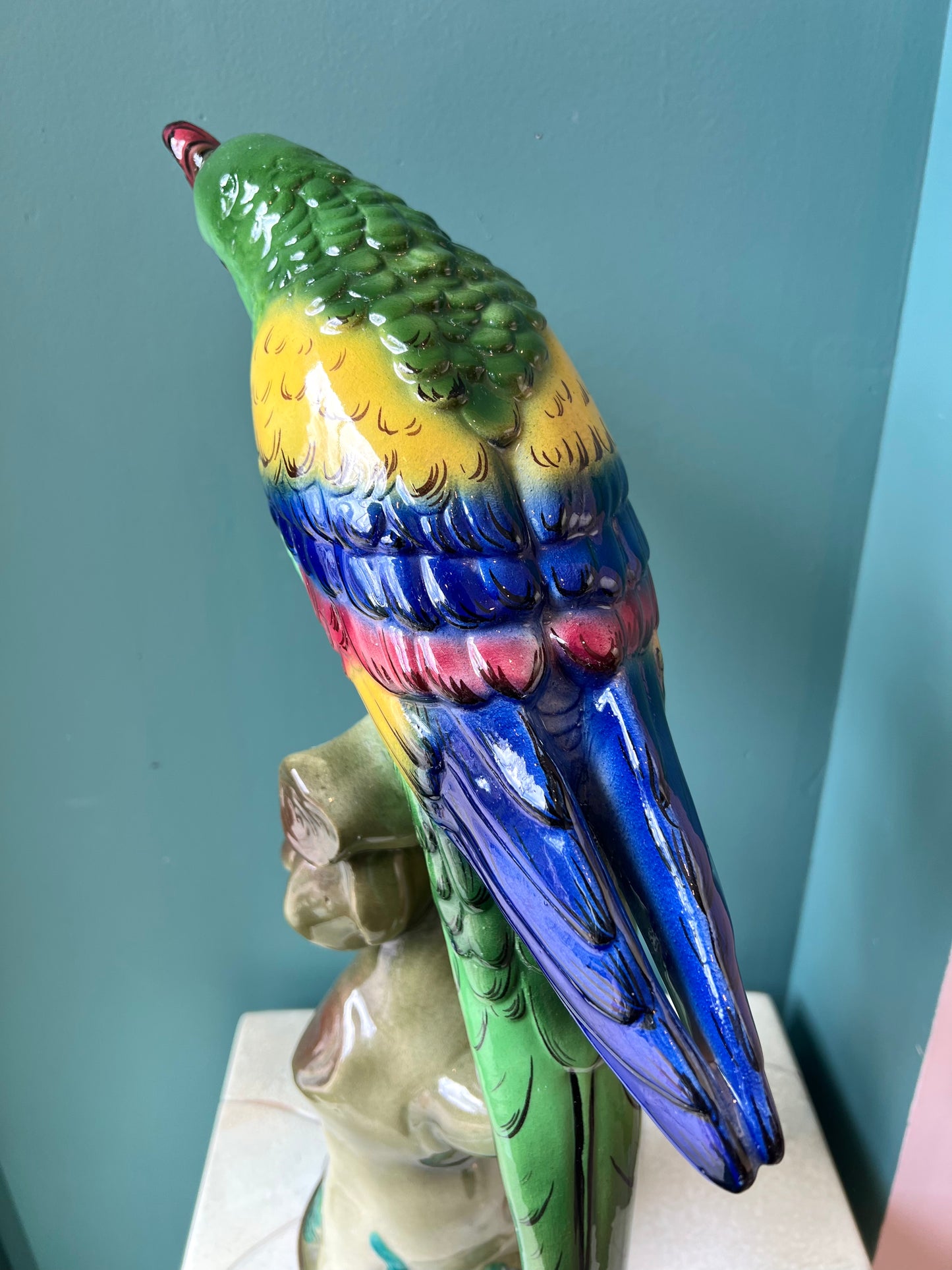 Vintage Hand Painted Ceramic Italian Parrot Statue