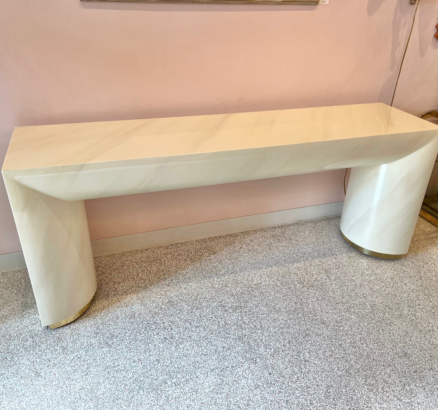 Vintage Karl Springer Style Lacquer Demilune Footed Console Table