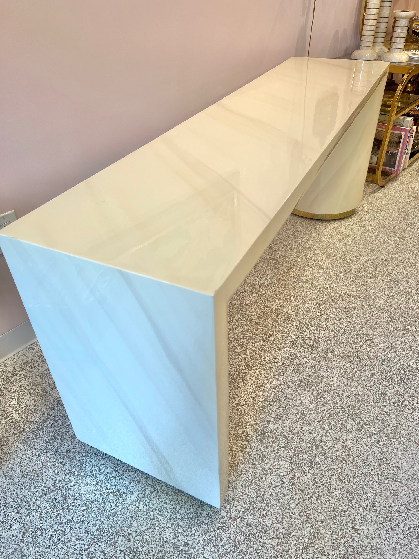 Vintage Karl Springer Style Lacquer Demilune Footed Console Table