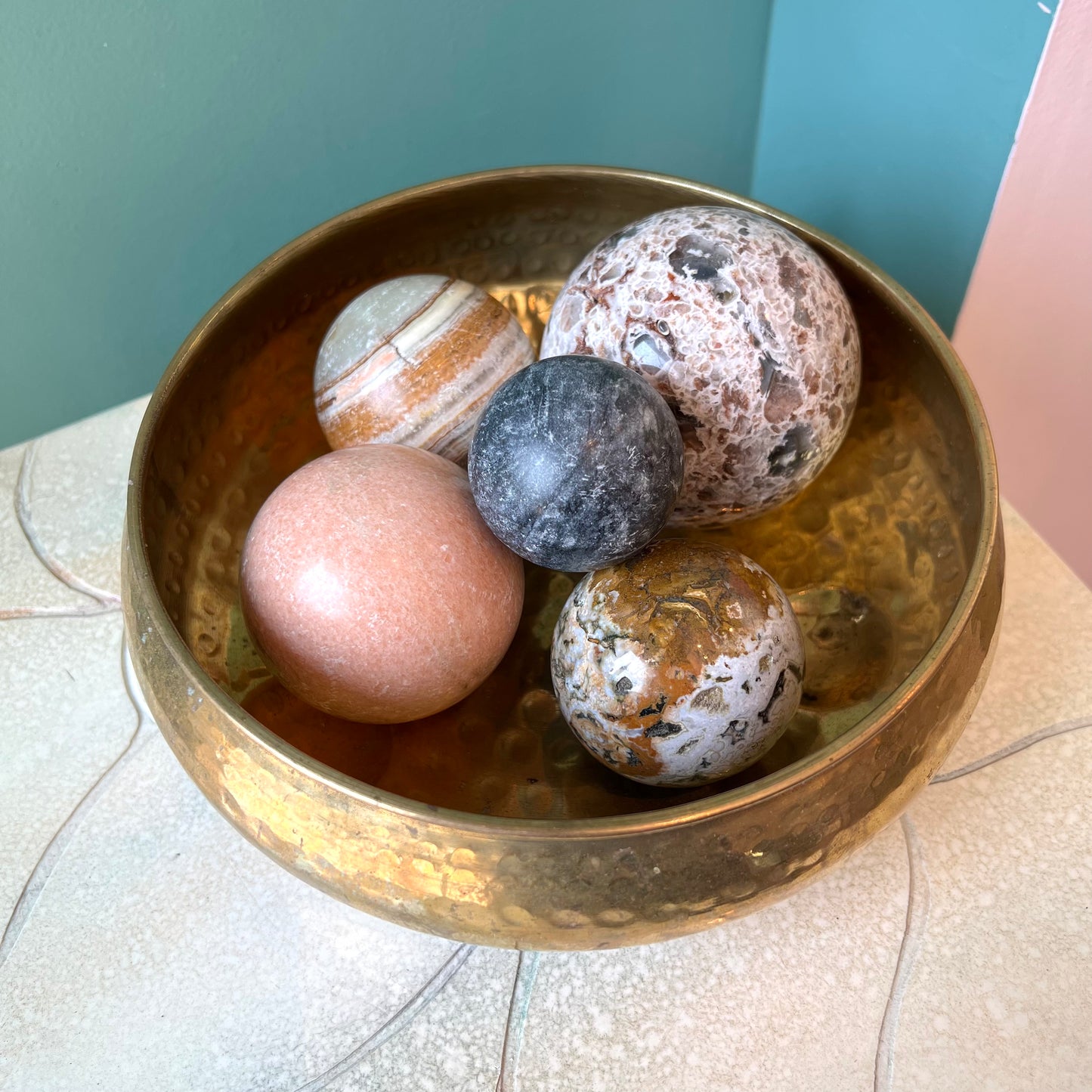 Set of 5 Vintage Natural Stone/Marble Decorative Balls