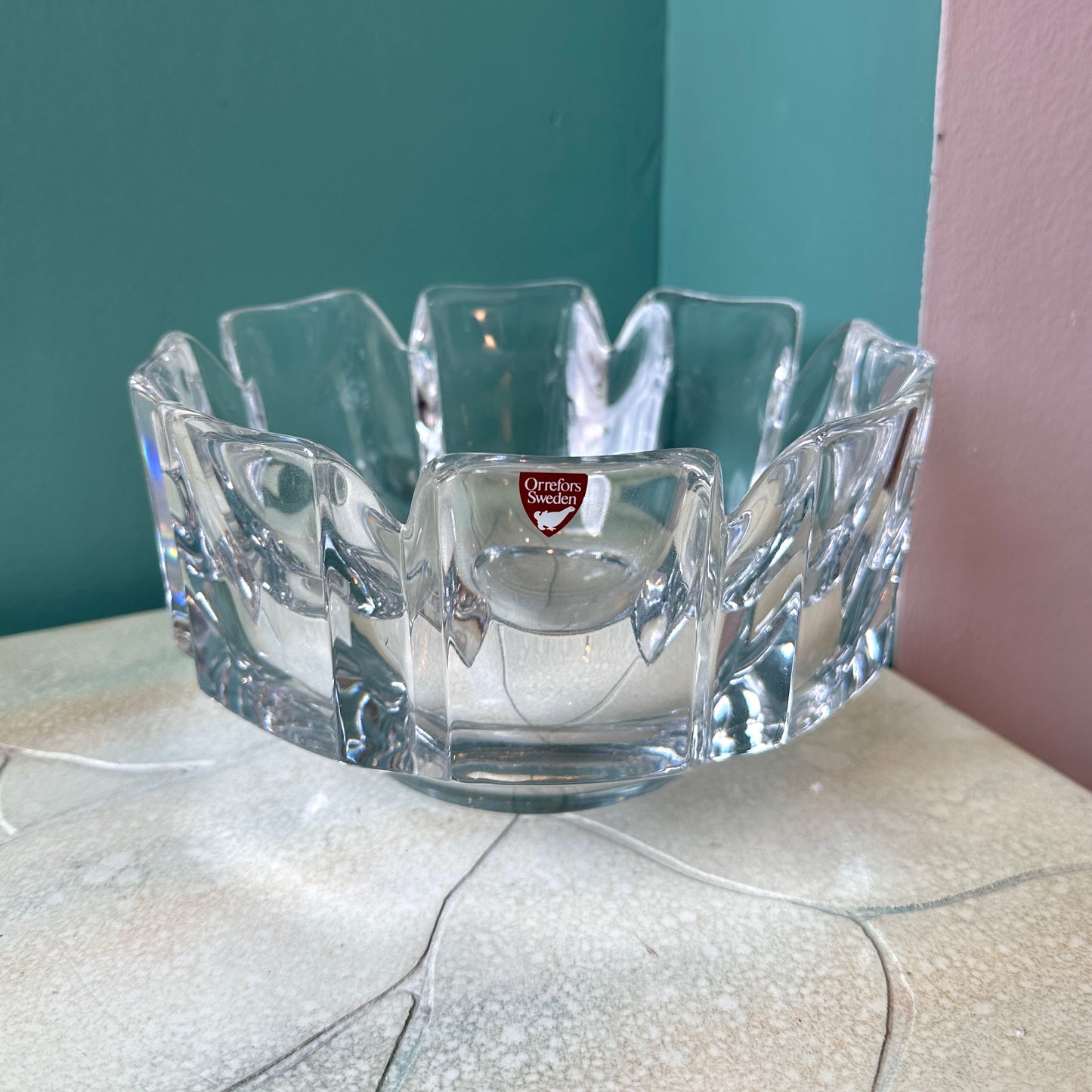 Vintage Orrefors “Corona” Crystal Bowl Signed