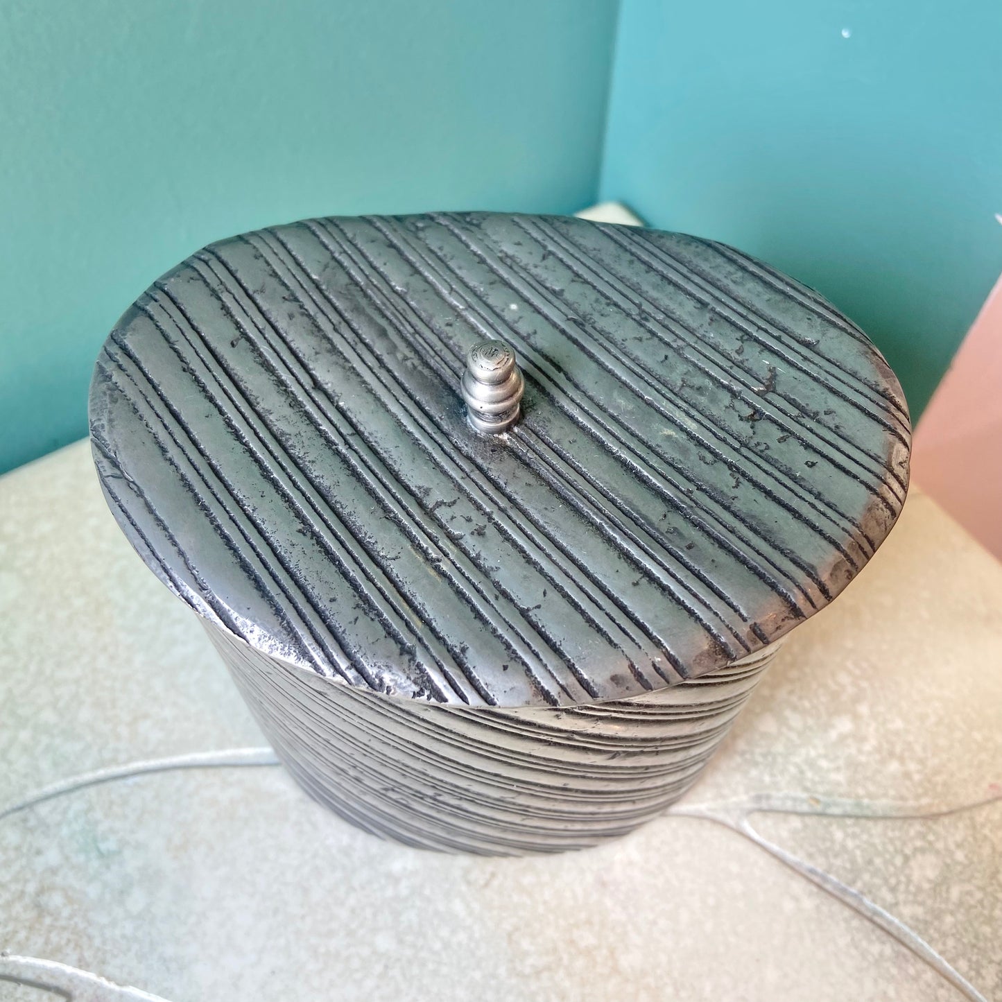 Vintage Fecit Portugal VCM Pewter Hinged Lid Trinket Box