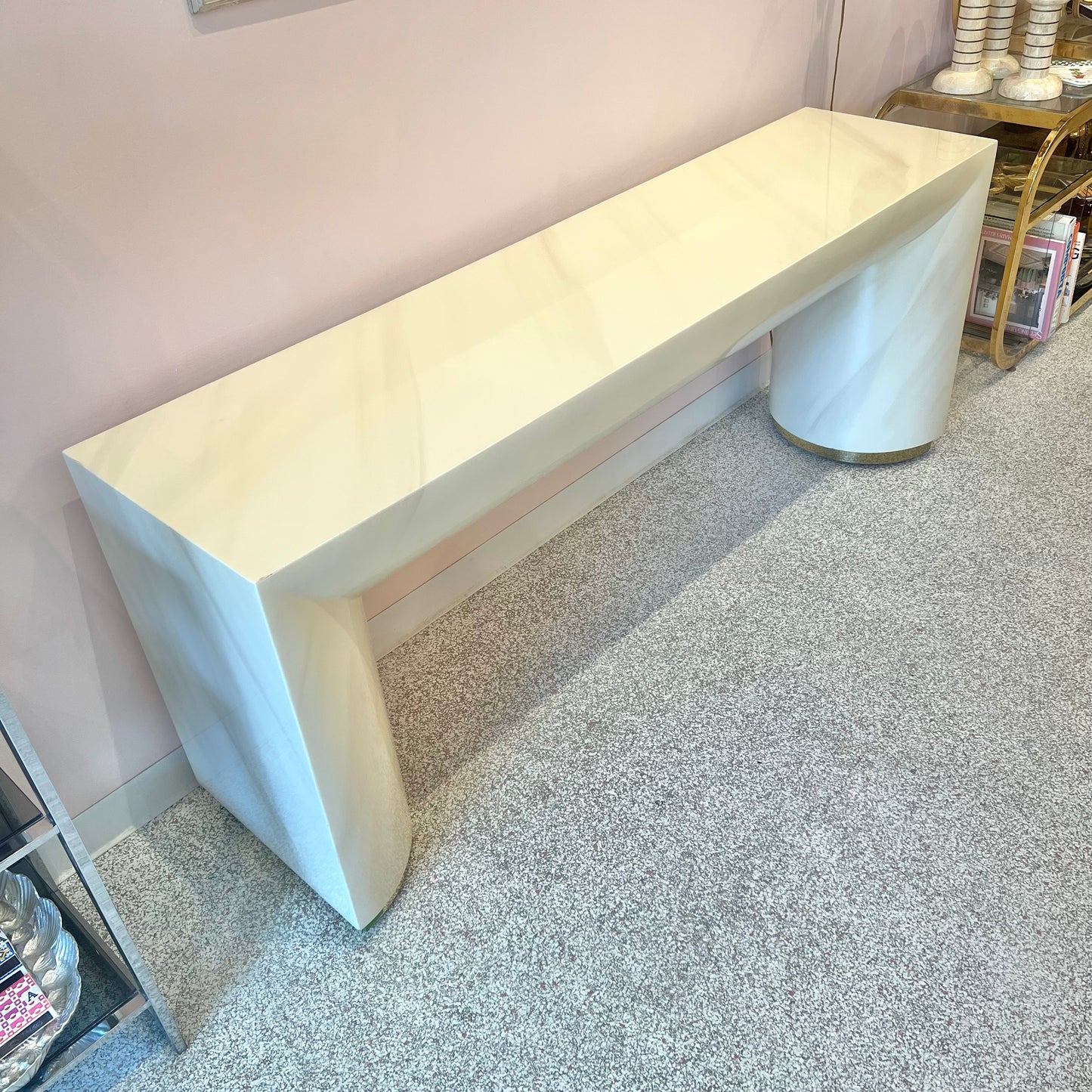 Vintage Karl Springer Style Lacquer Demilune Footed Console Table