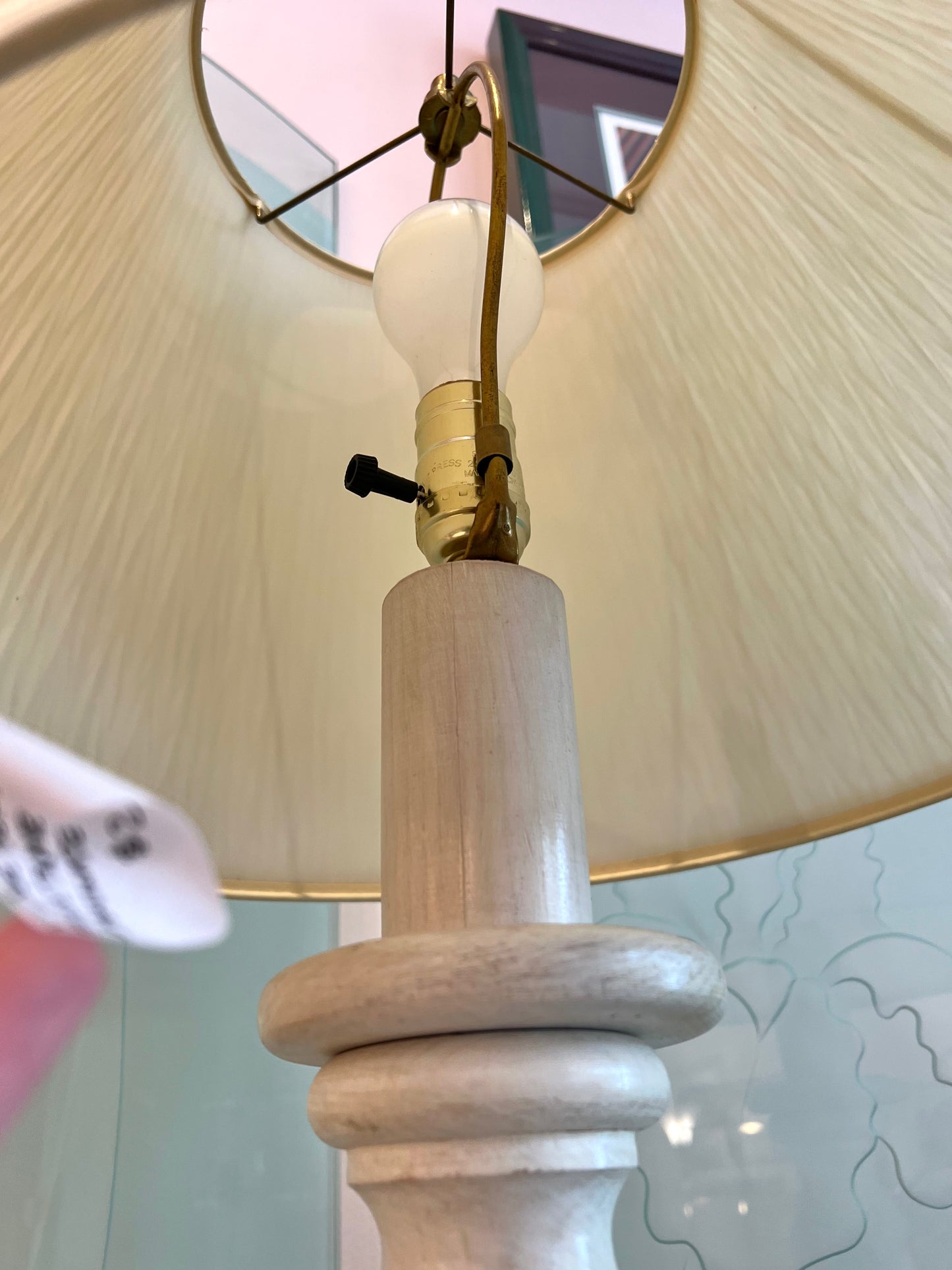 Vintage Spiral Base White Washed Wooden Lamp
