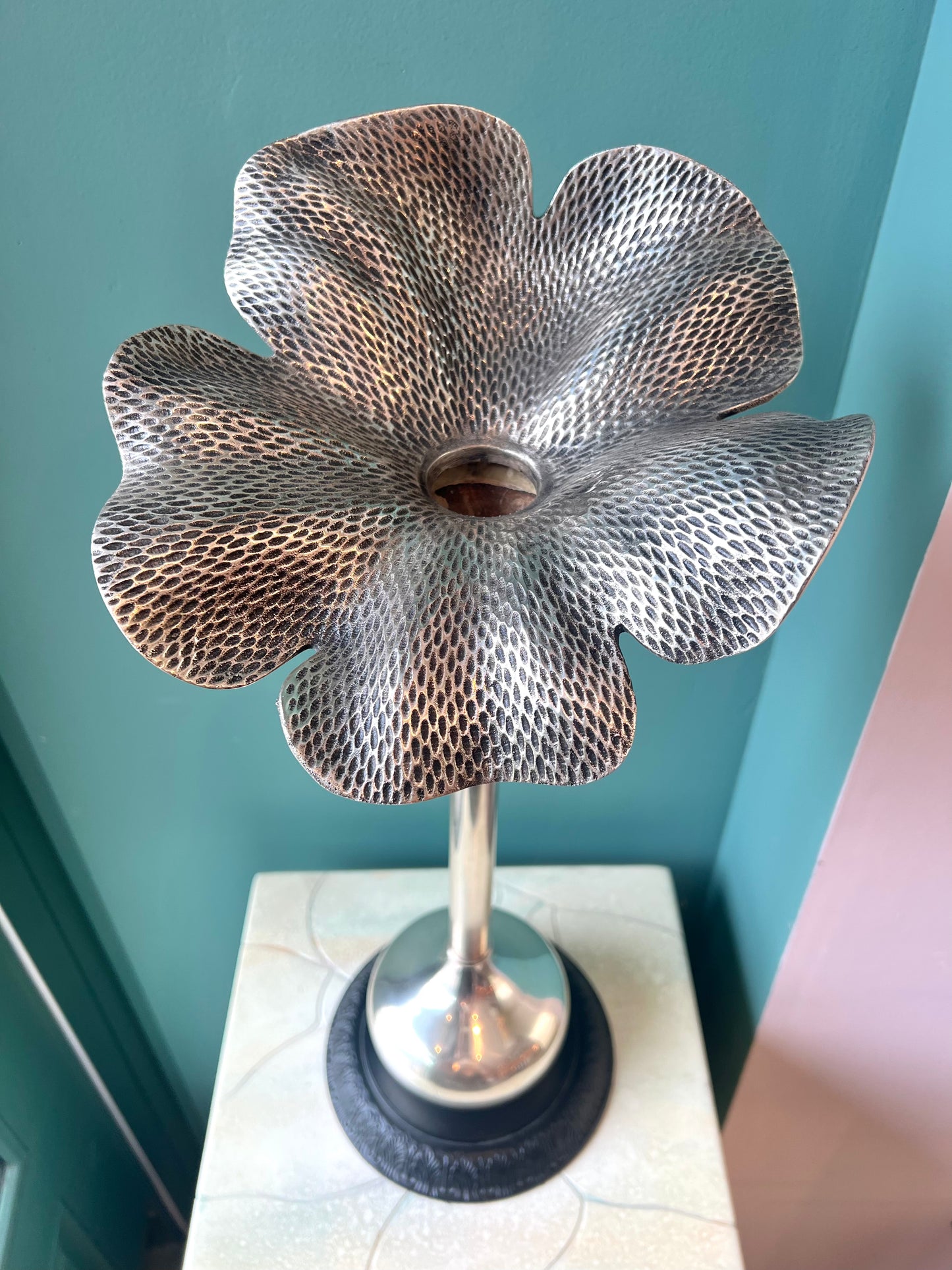 Vintage Maitland Smith Style Hammered Metal Flower Vase/Candle Holder