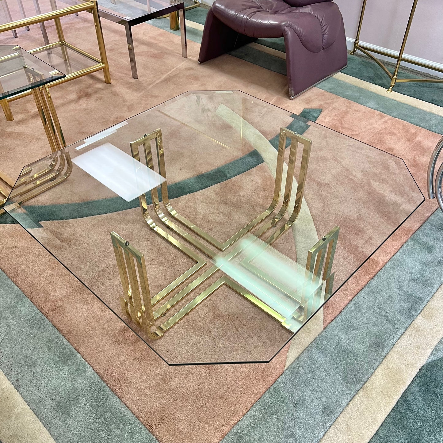 Vintage Brass and Glass Coffee Table