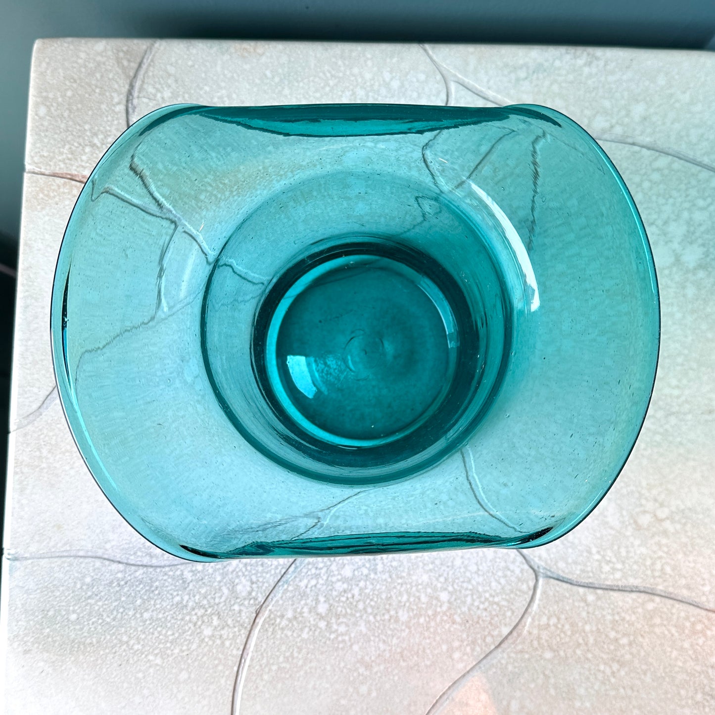 Vintage Fenton Style Teal Colored Glass Top Hat Vase