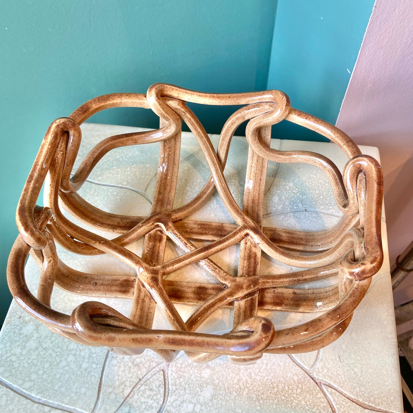 Vintage Ceramic Woven Basket Bowl