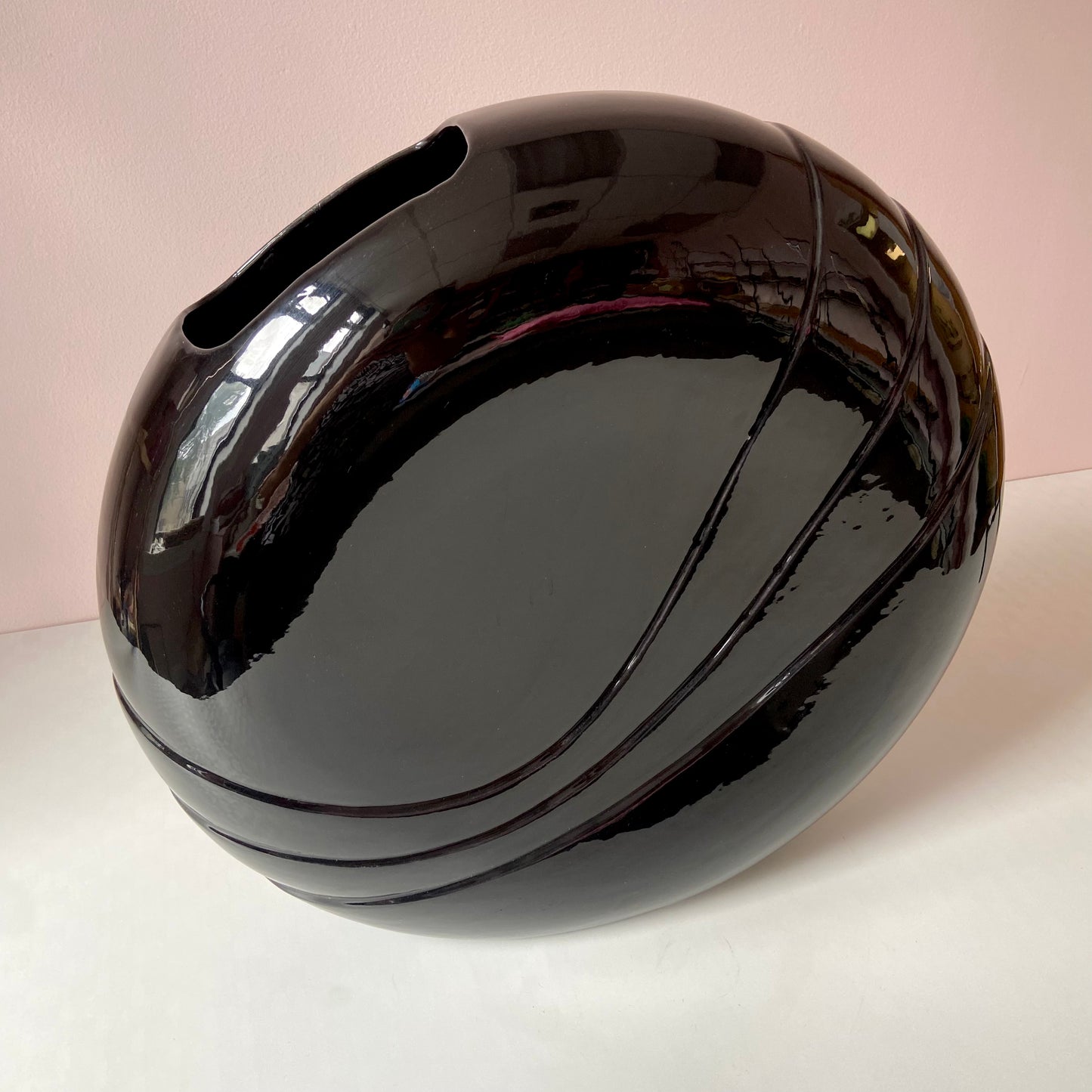 XL Vintage 1980’s Black Circular Embossed Vase 20”