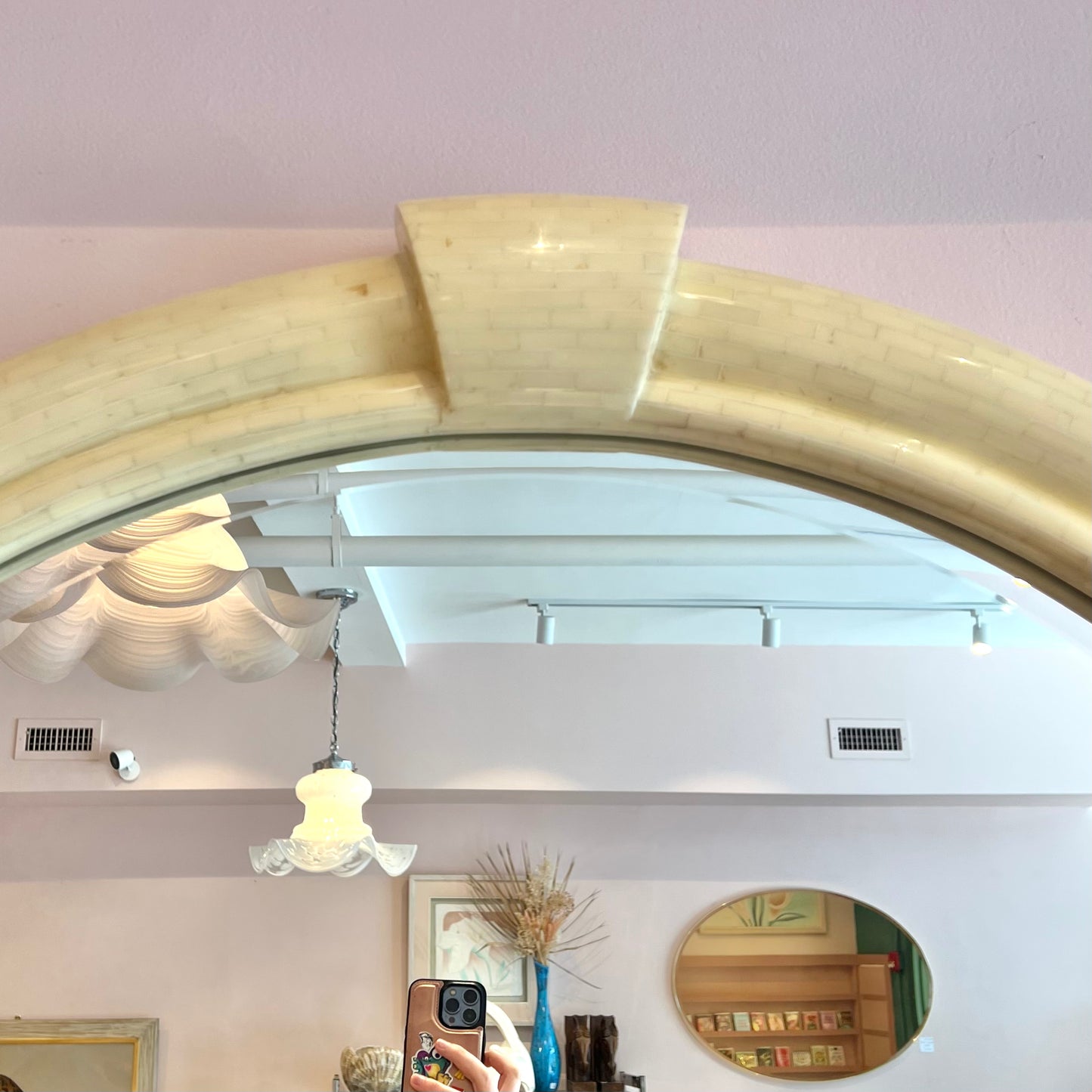 Vintage Extra Large Circular Tessellated Bone Mirror by Enrique Garcel