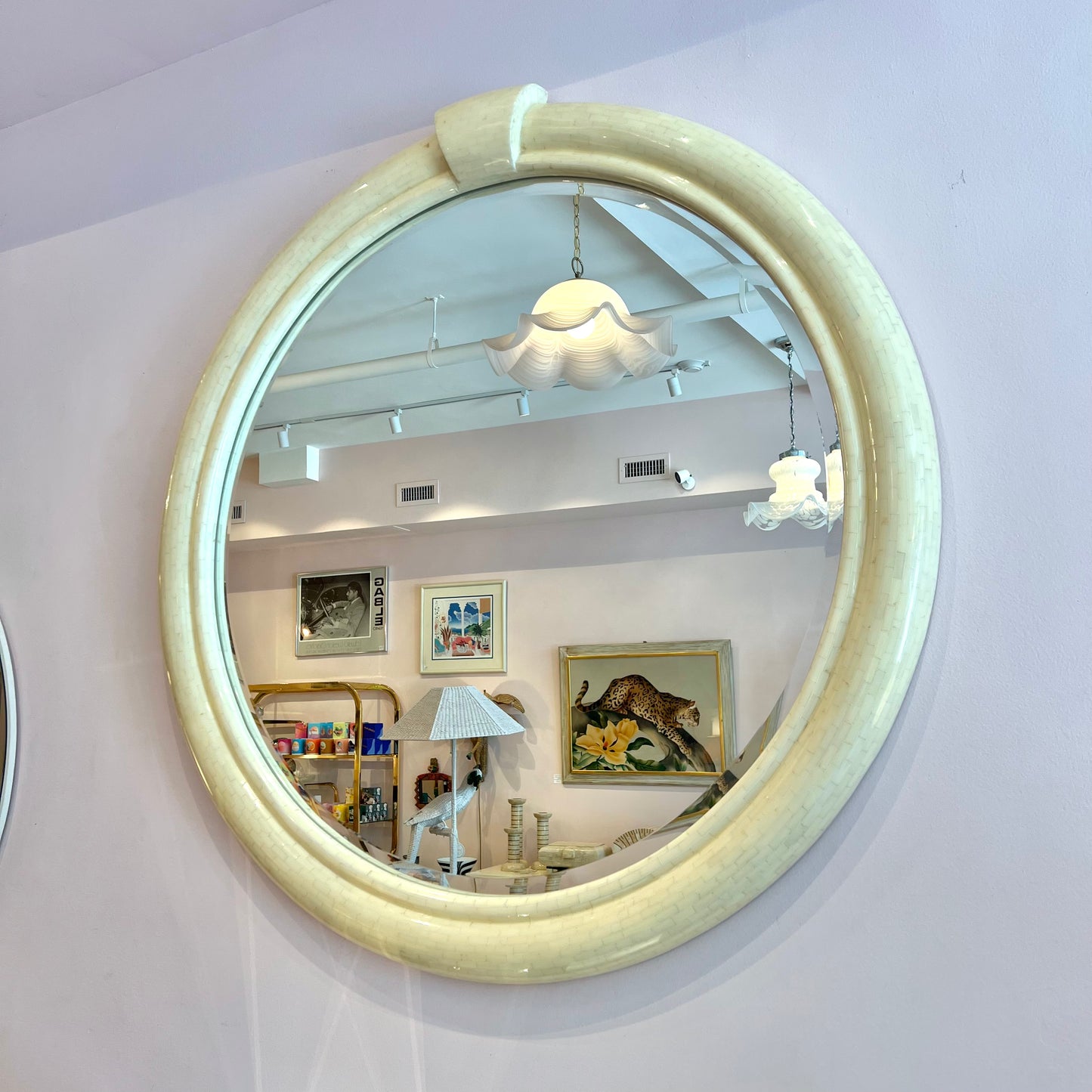 Vintage Extra Large Circular Tessellated Bone Mirror by Enrique Garcel