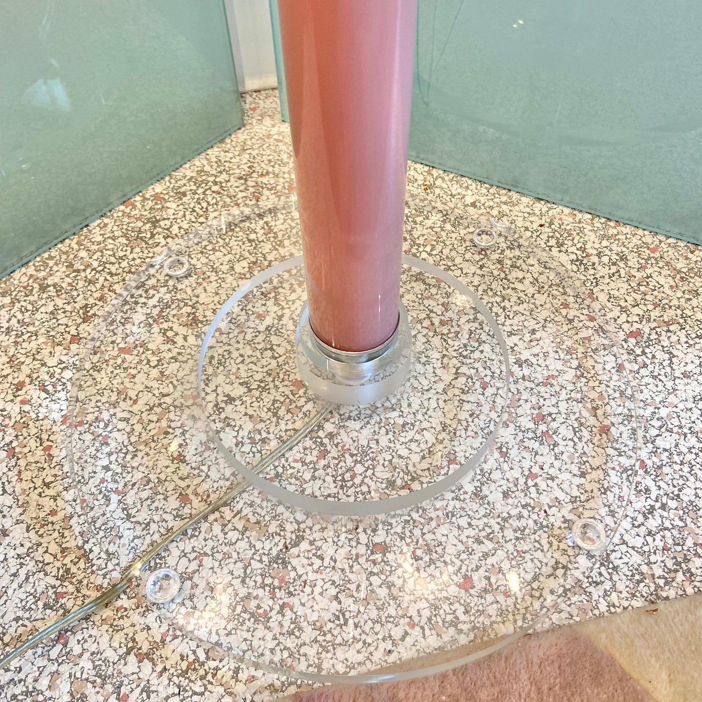 1980’s Pink Stacked Lucite Torchiere Floor Lamp/item