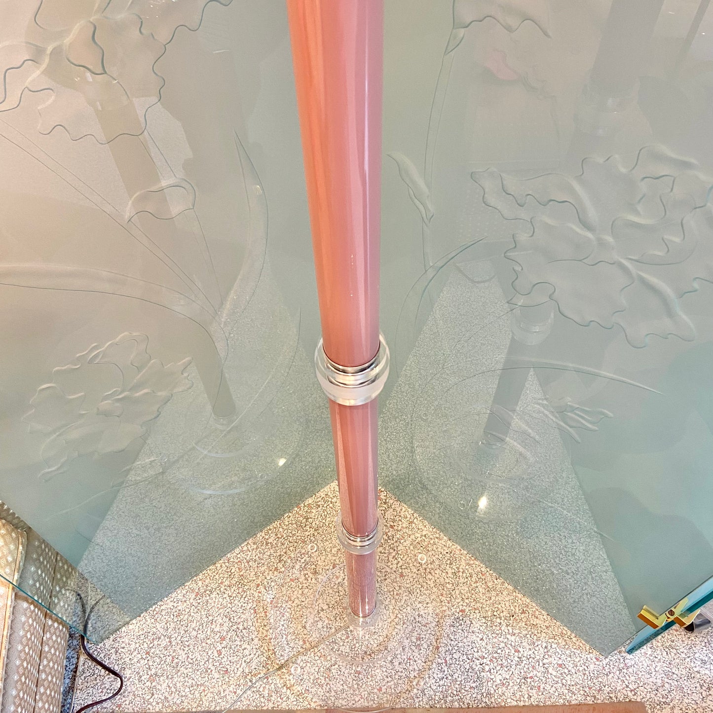 1980’s Pink Stacked Lucite Torchiere Floor Lamp/item