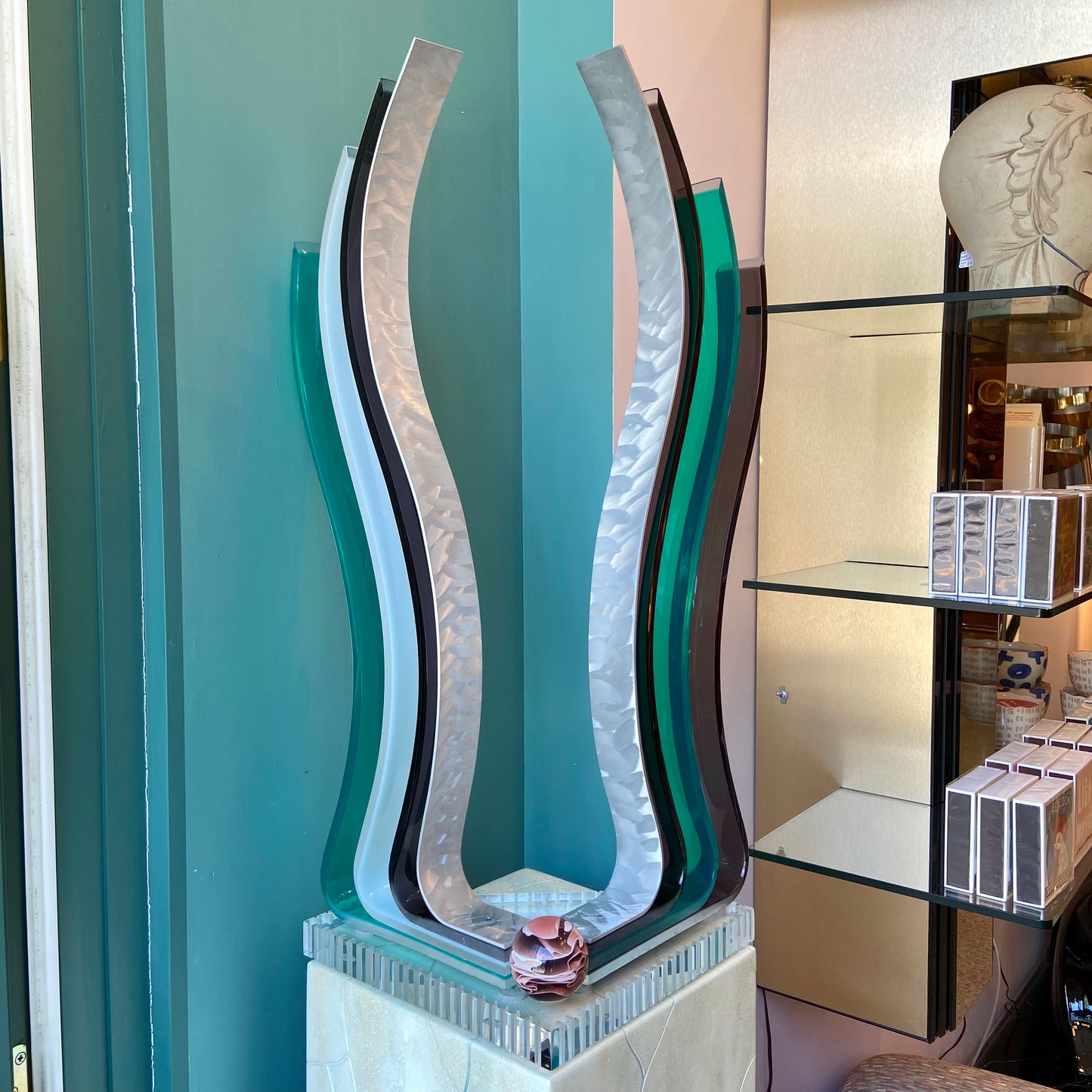 Vintage Abstract Lucite and Steel Art Sculpture by Haziza