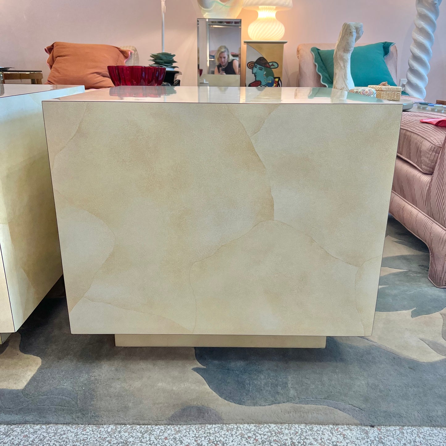 1980's Faux Goatskin Laminate Cube Side Table/item