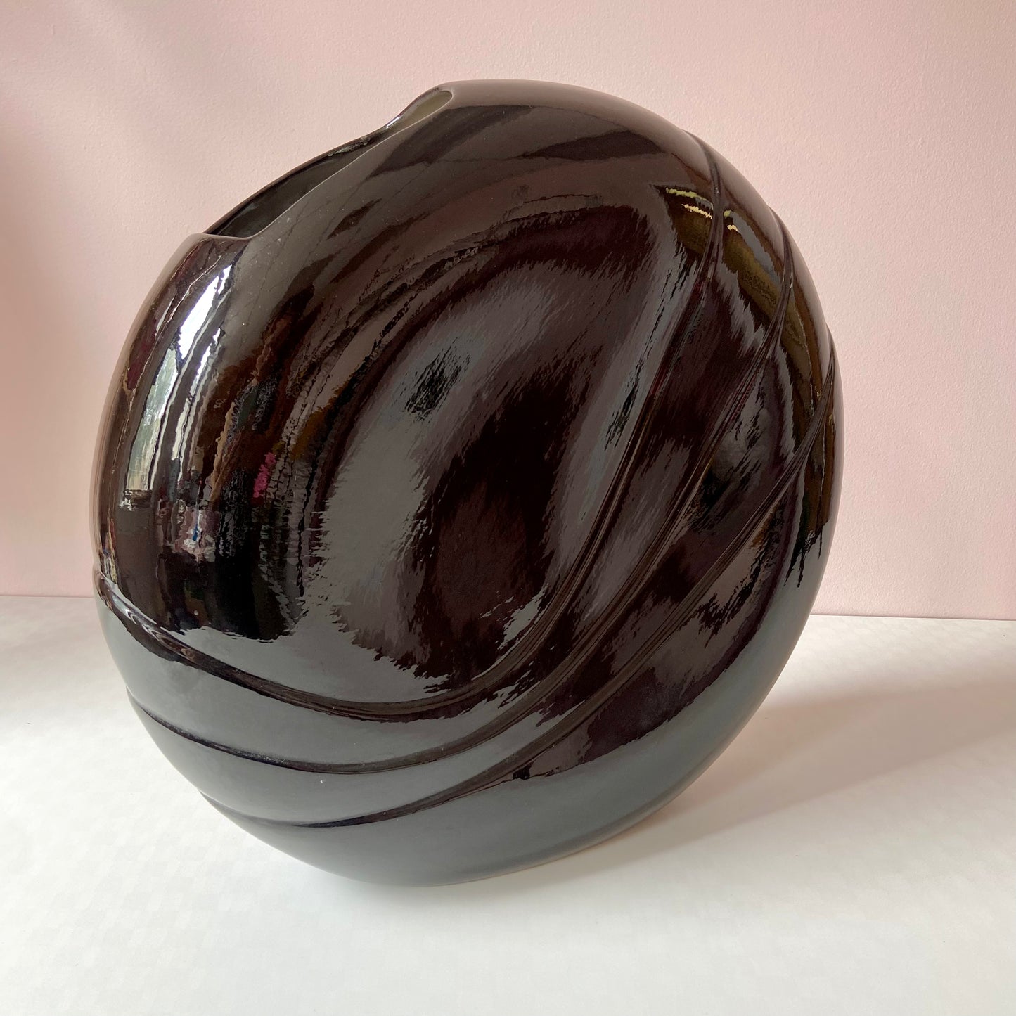 XL 1980’s Black Circular Embossed Vase 18”