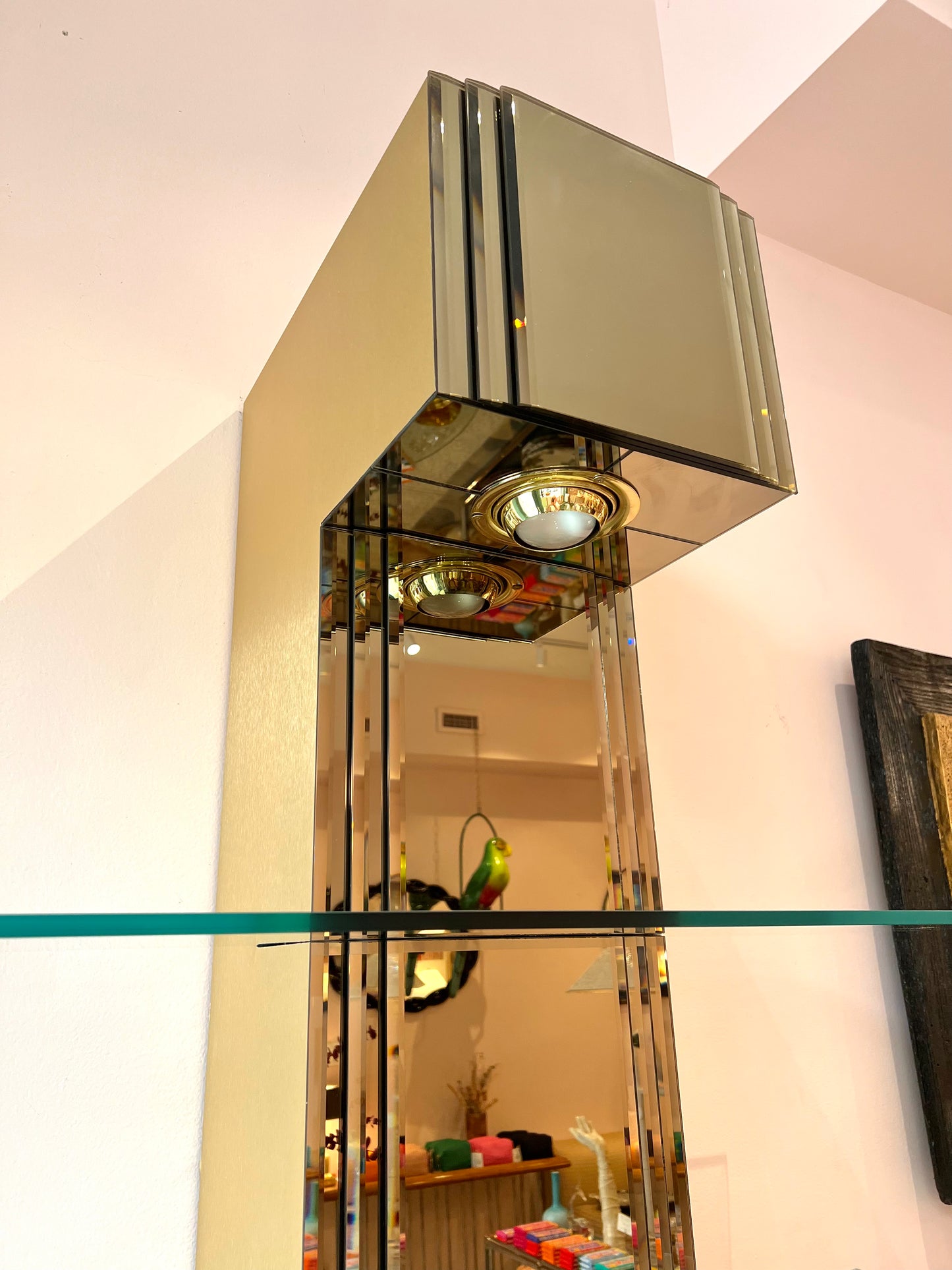 Vintage Paul Evans Style Bronze Mirrored Light Up Floating Shelves