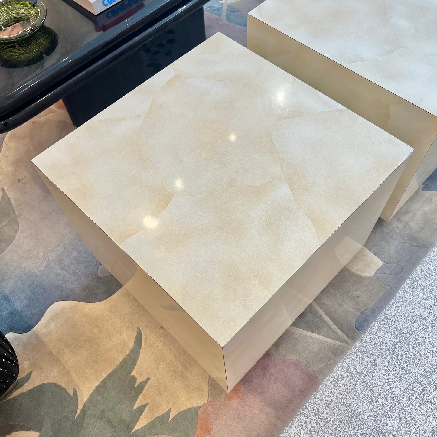 1980's Faux Goatskin Laminate Cube Side Table/item