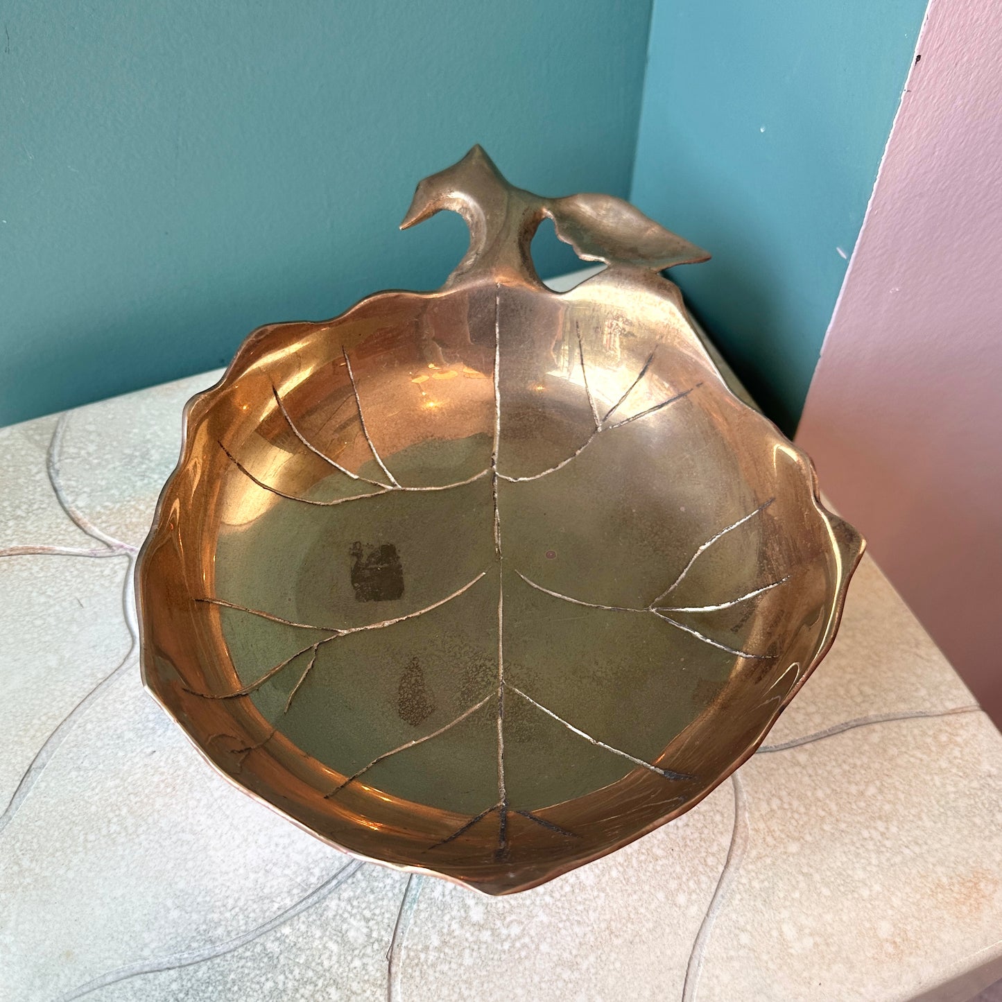 Vintage Brass Leaf Catchall Bowl