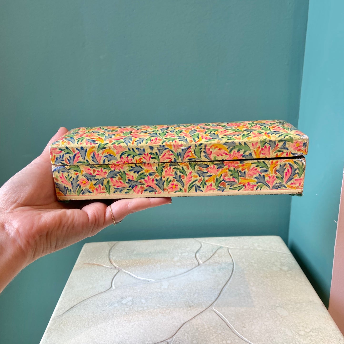 Vintage Papier Mache Decorative Floral Trinket Box