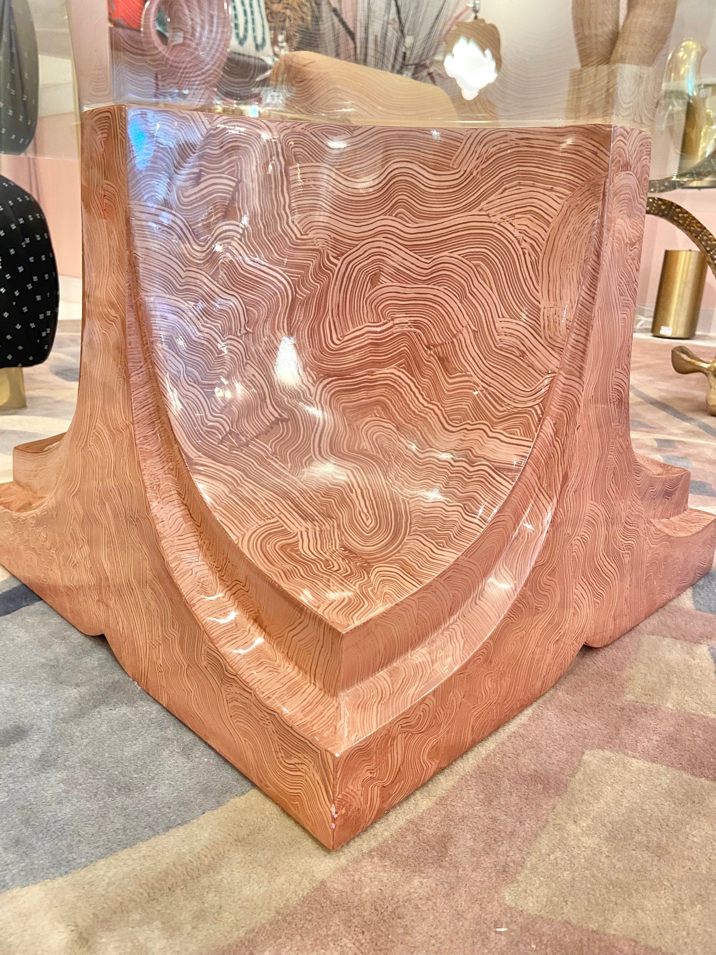 Vintage Square Fiberglass Faux Stone Swirl Base Coffee Table