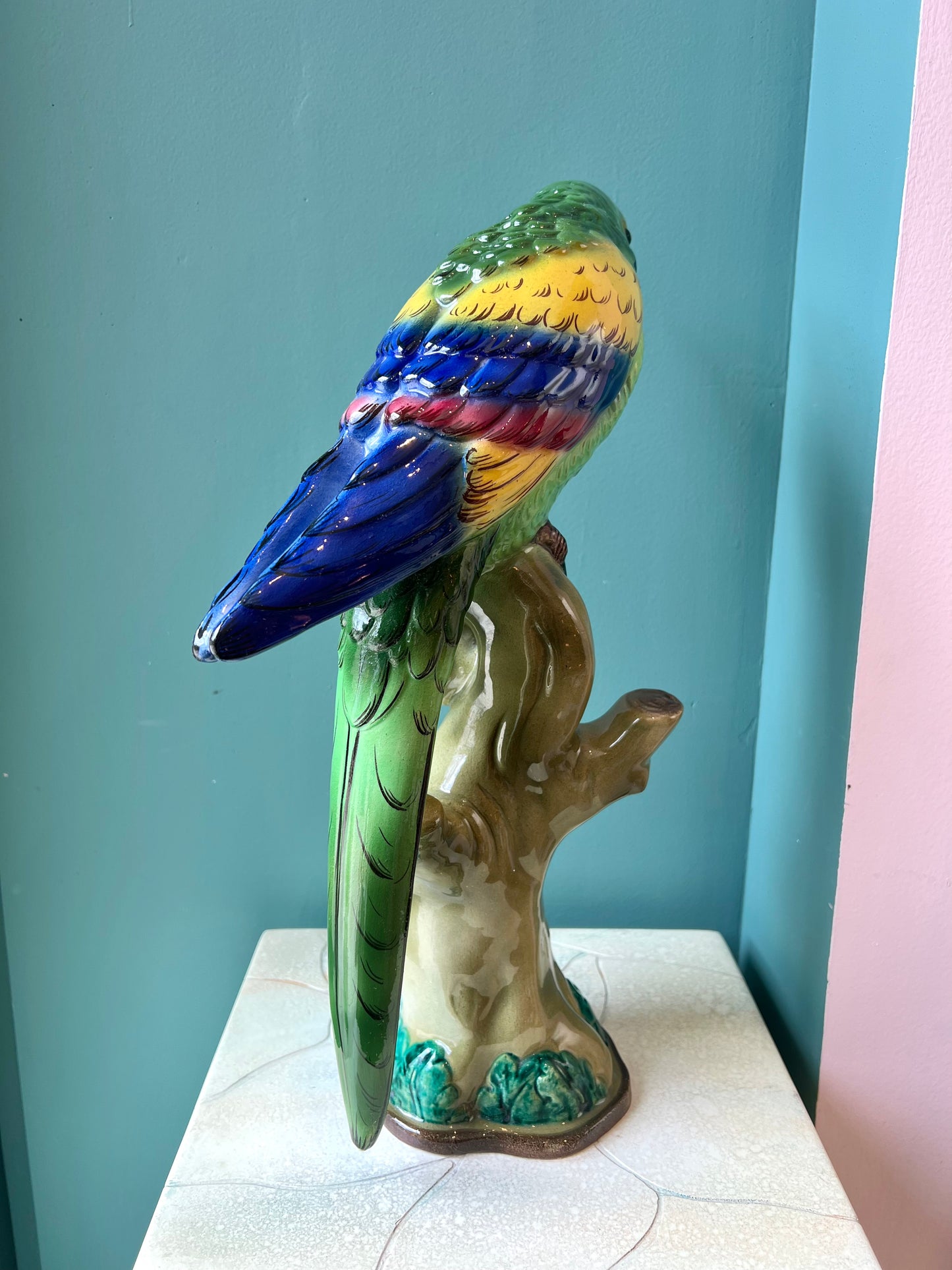 Vintage Hand Painted Ceramic Italian Parrot Statue