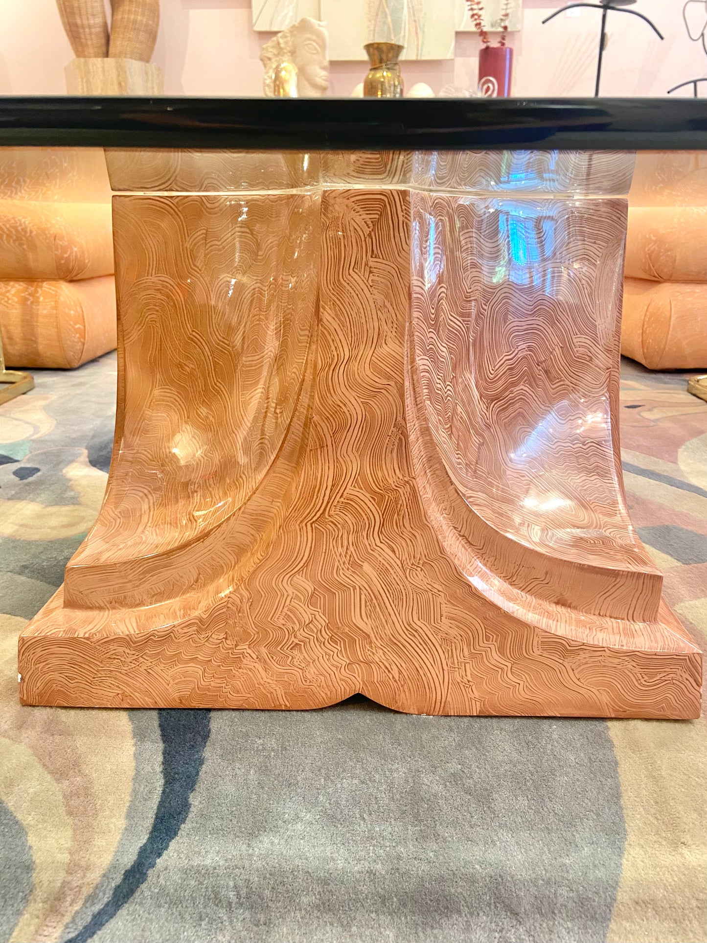 Vintage Square Fiberglass Faux Stone Swirl Base Coffee Table