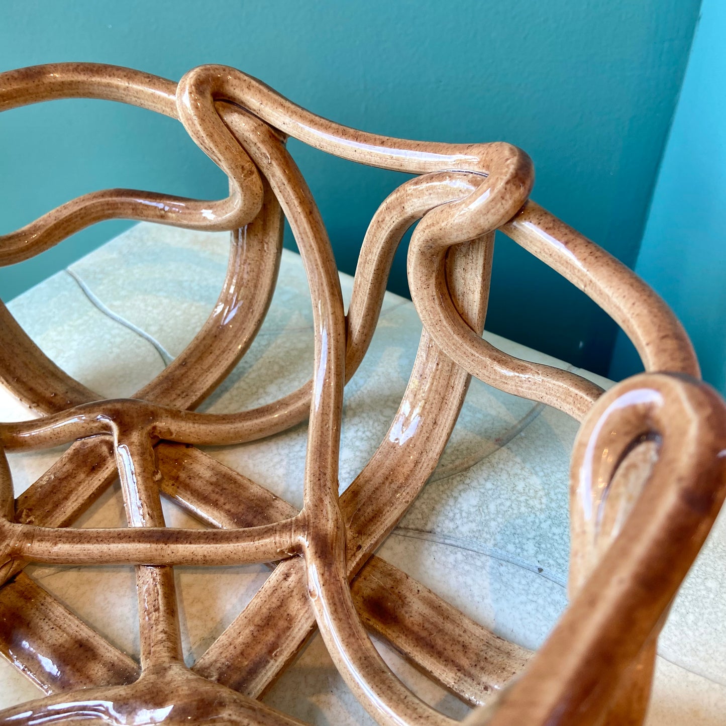 Vintage Ceramic Woven Basket Bowl