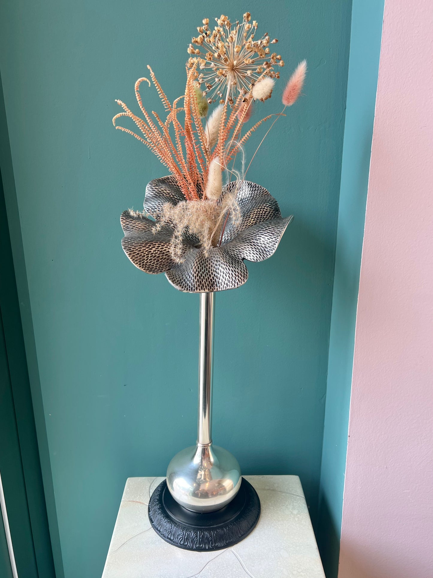 Vintage Maitland Smith Style Hammered Metal Flower Vase/Candle Holder