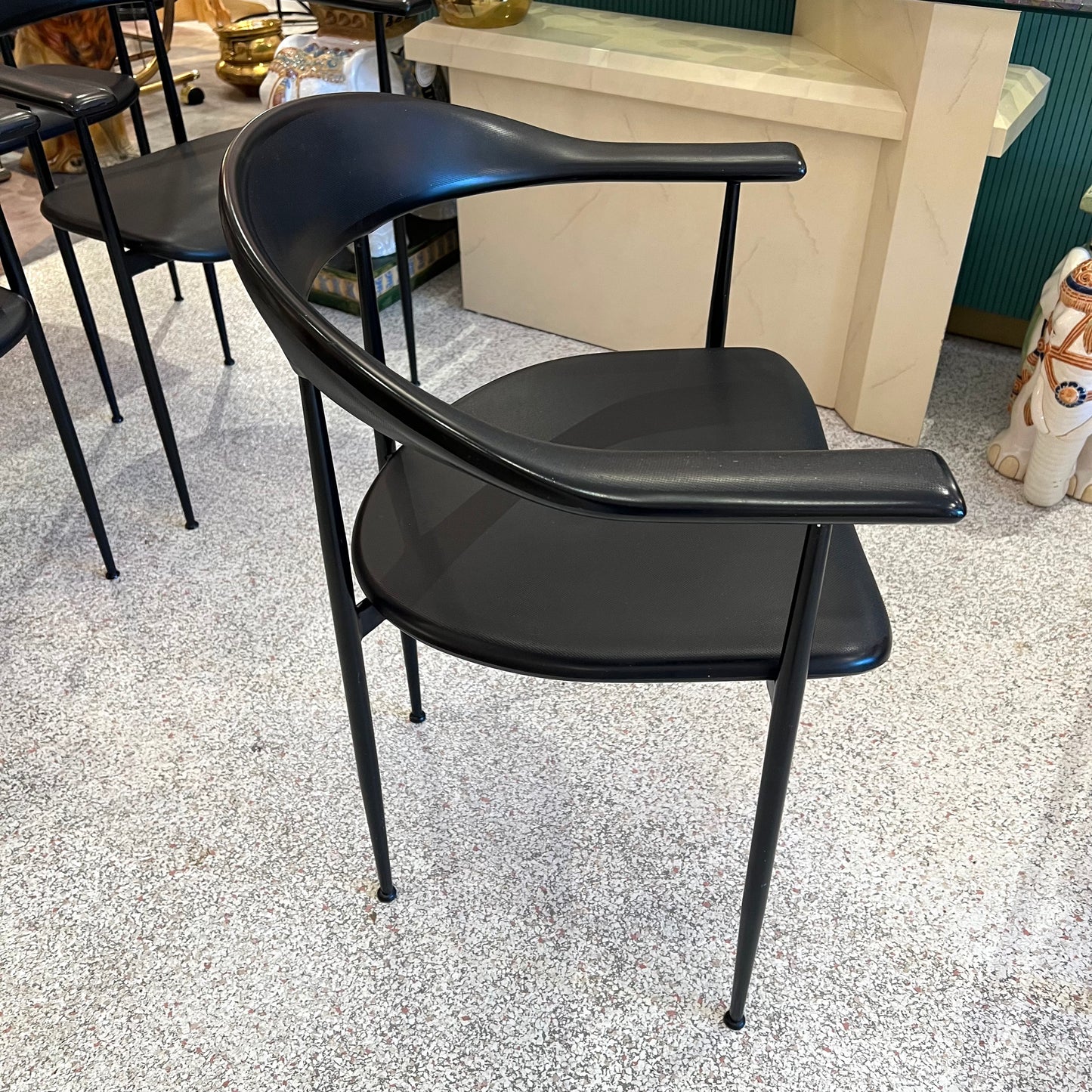 Vintage Set of 5 Model P40 Black Italian Dining Chairs by Fasem