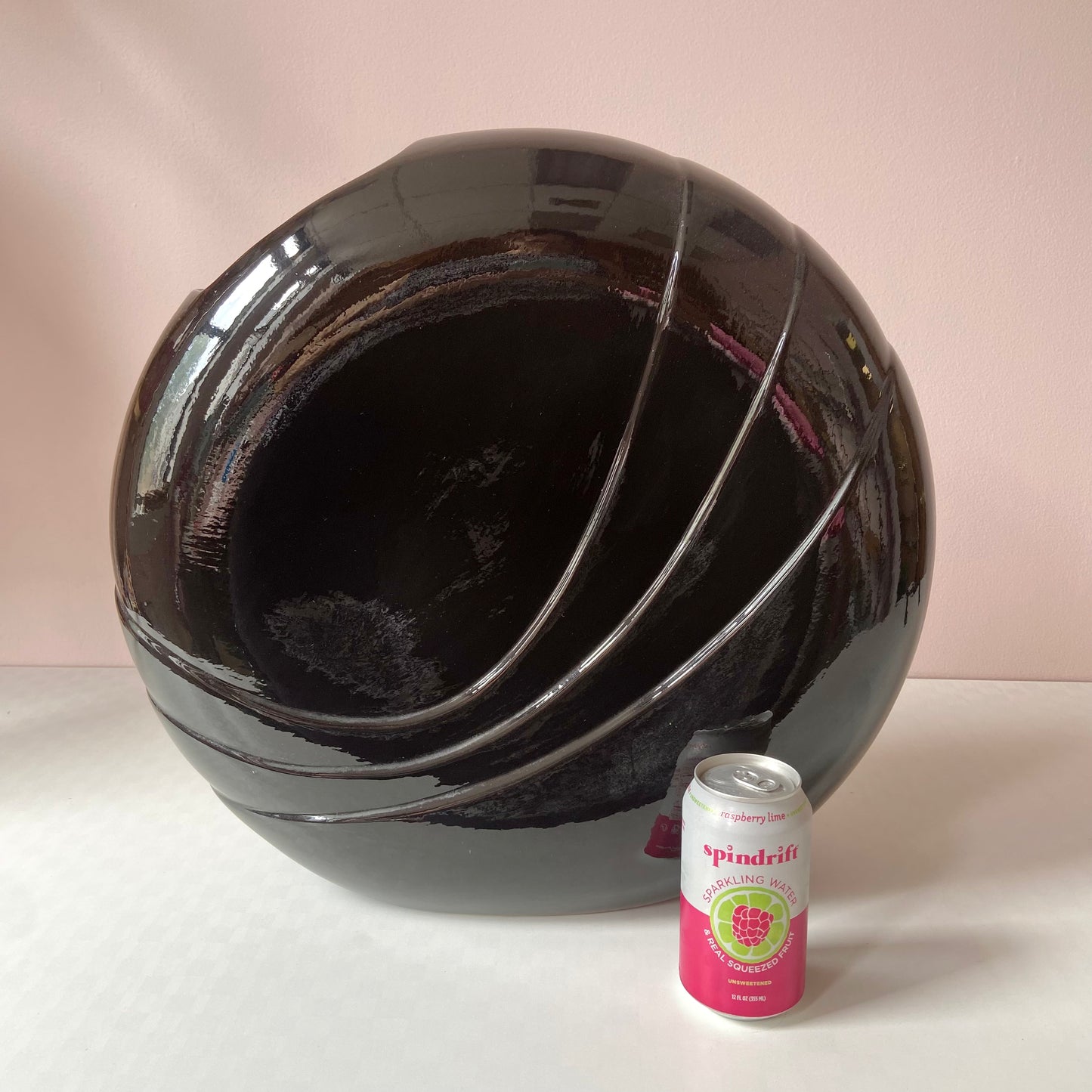 XL 1980’s Black Circular Embossed Vase 18”