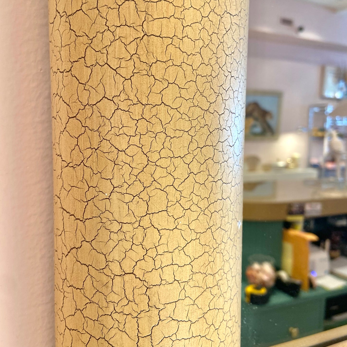 Large Vintage Karl Springer Style Crackle Paint and Gold Leaf Mirror