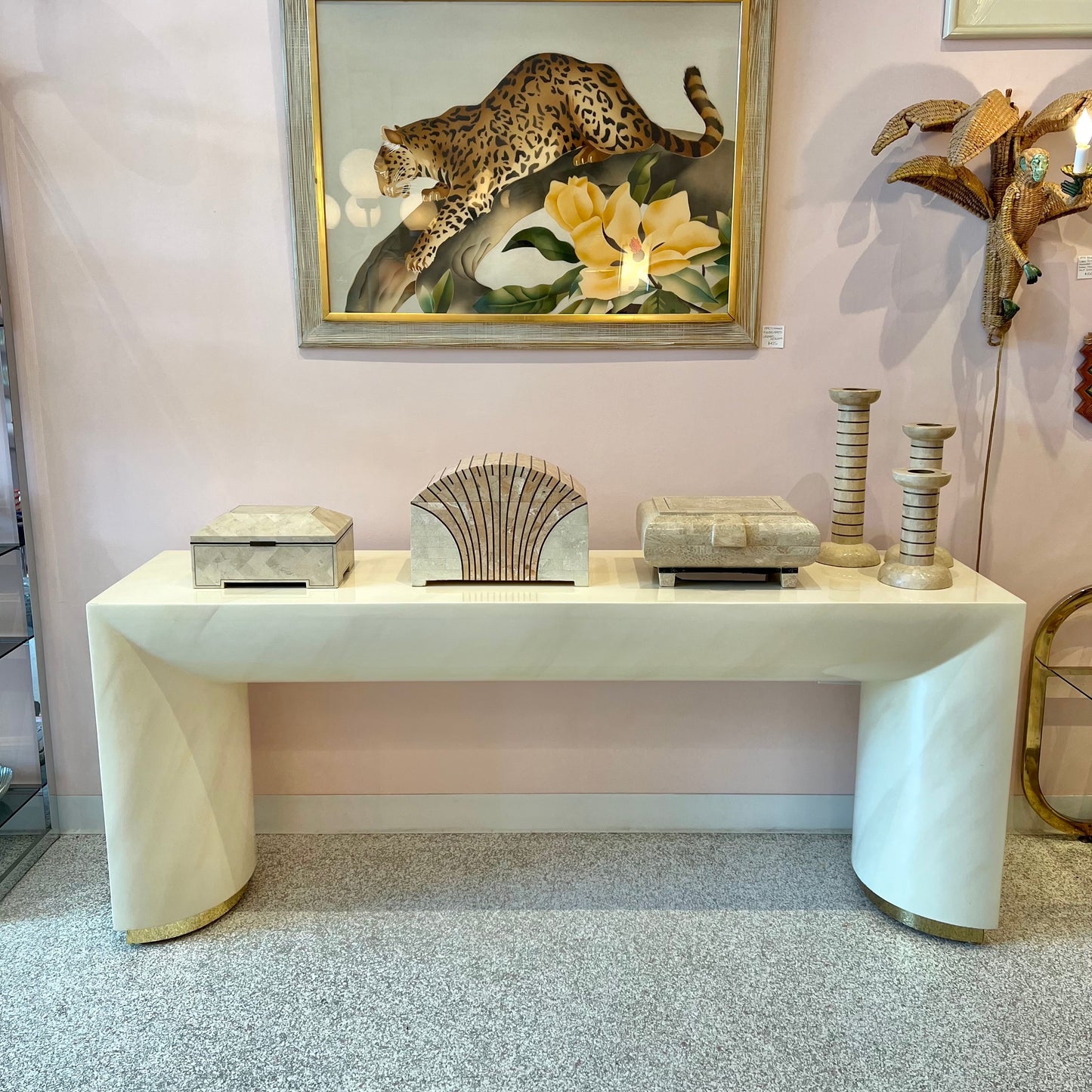 Vintage Karl Springer Style Lacquer Demilune Footed Console Table