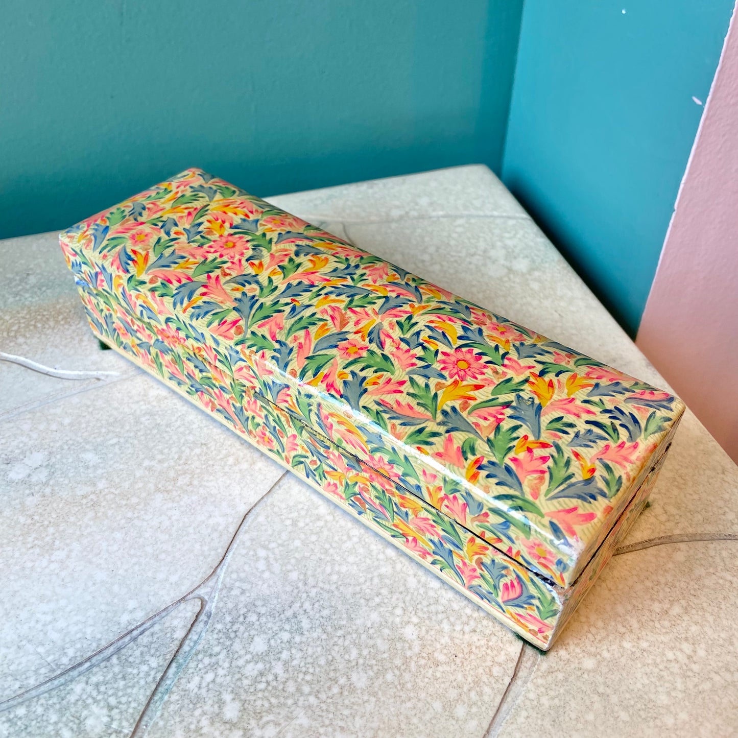 Vintage Papier Mache Decorative Floral Trinket Box