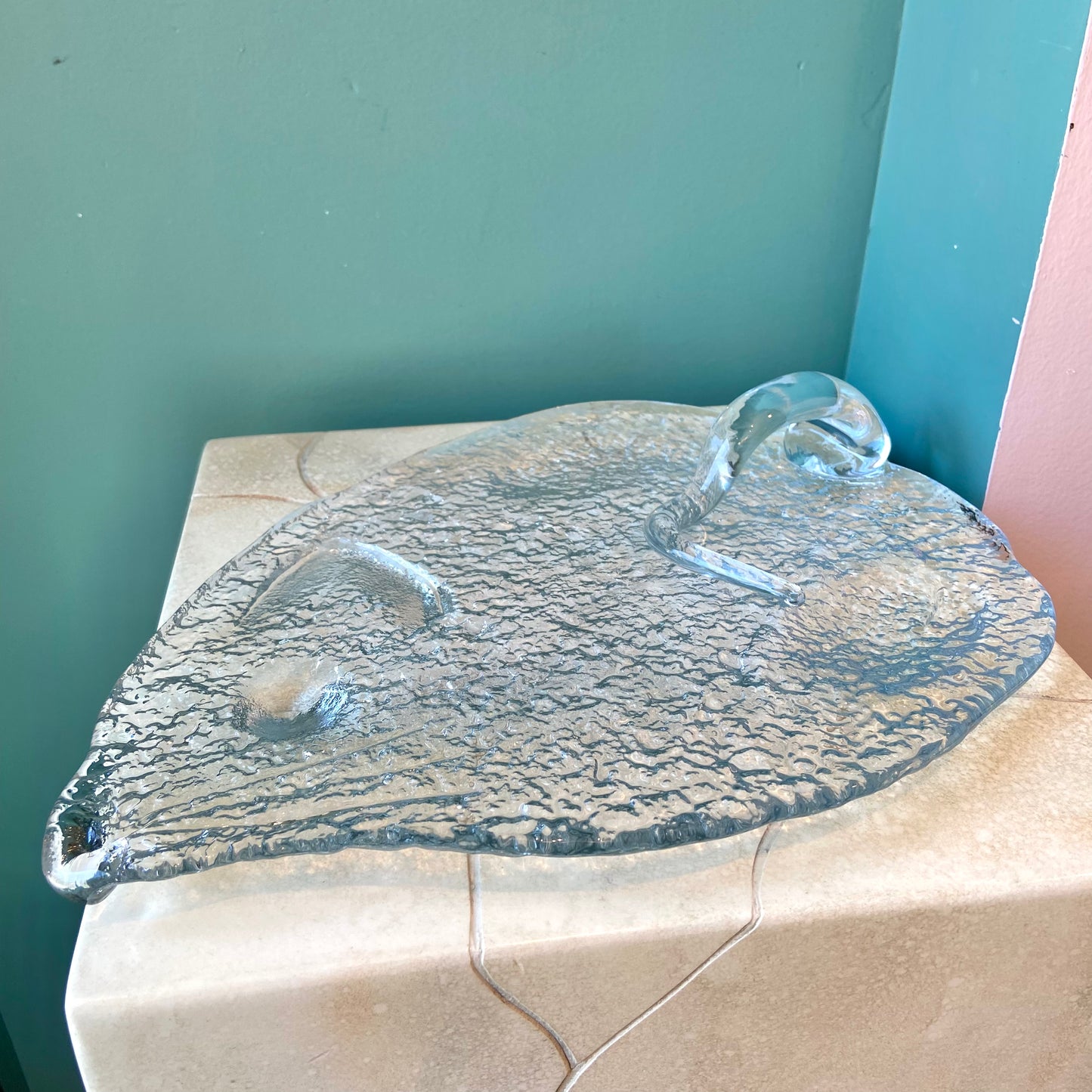 Mid Century Blenko Style Glass Mouse Cheese Plate