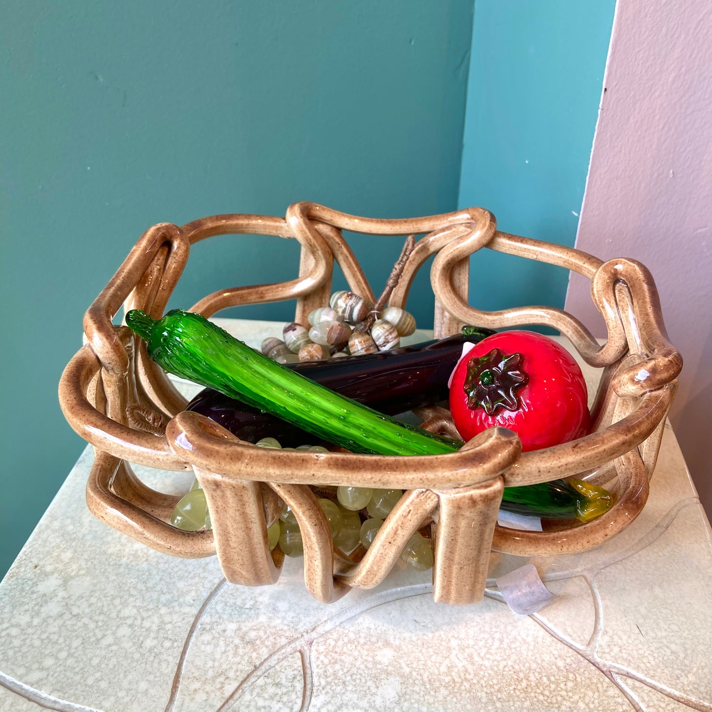 Vintage Ceramic Woven Basket Bowl