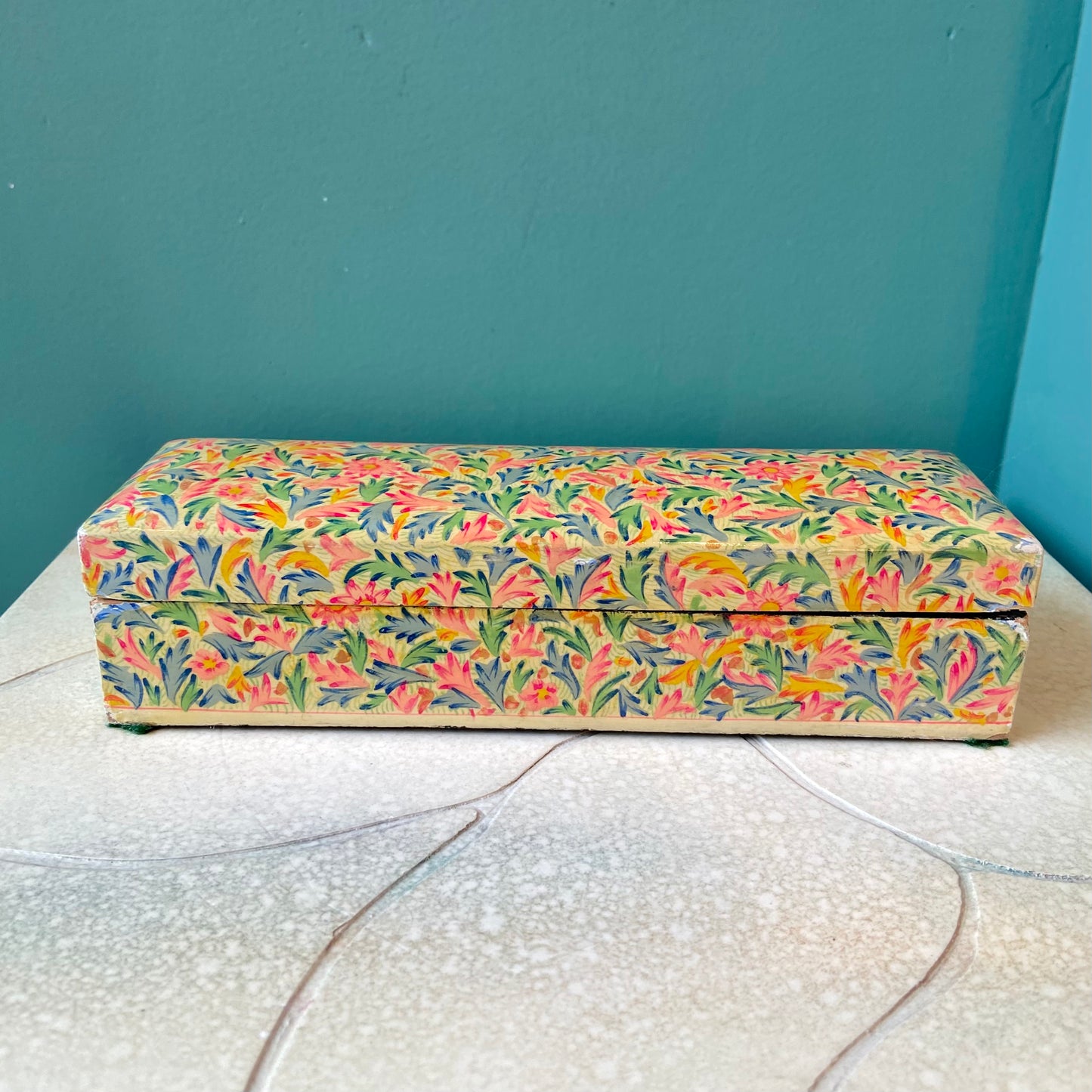 Vintage Papier Mache Decorative Floral Trinket Box