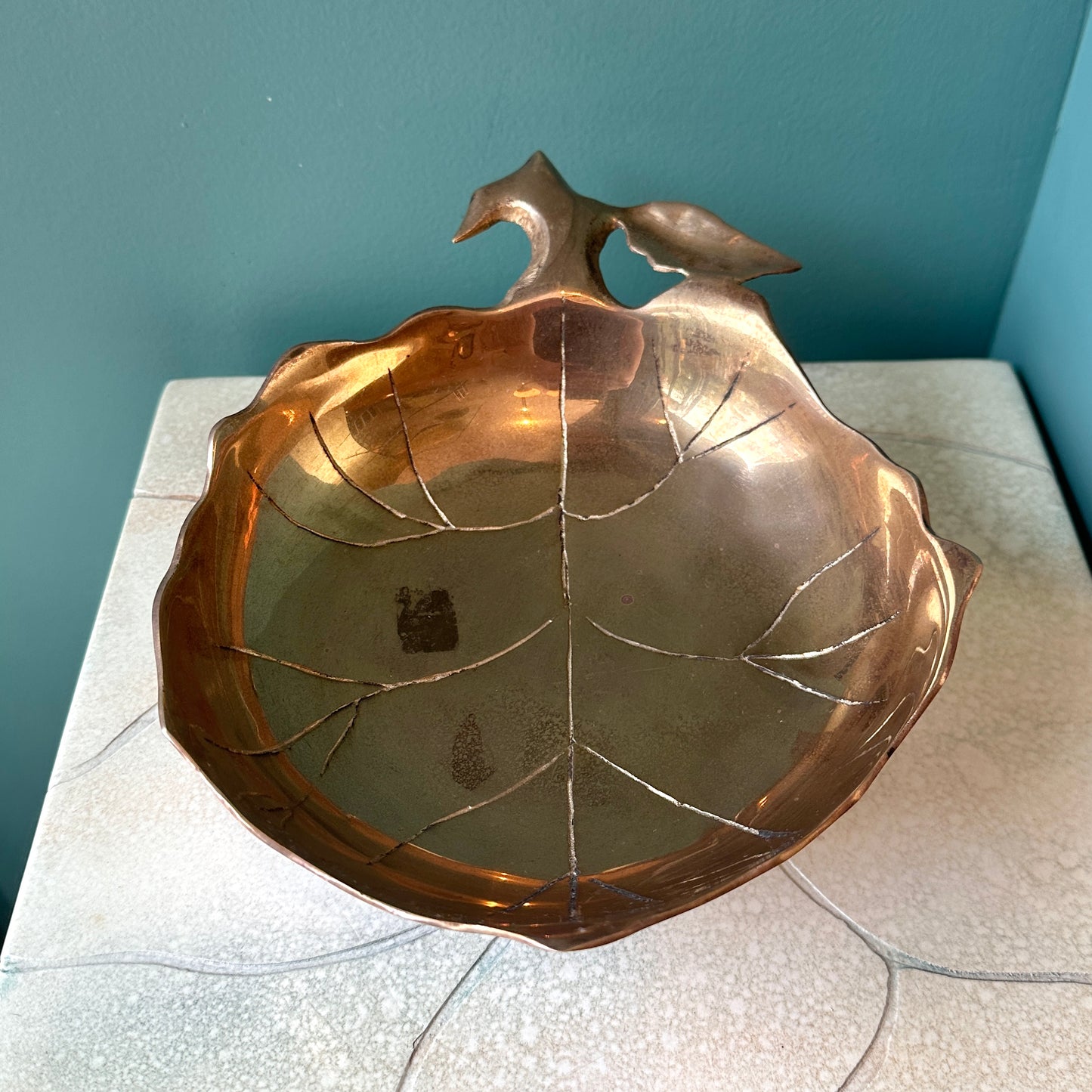 Vintage Brass Leaf Catchall Bowl
