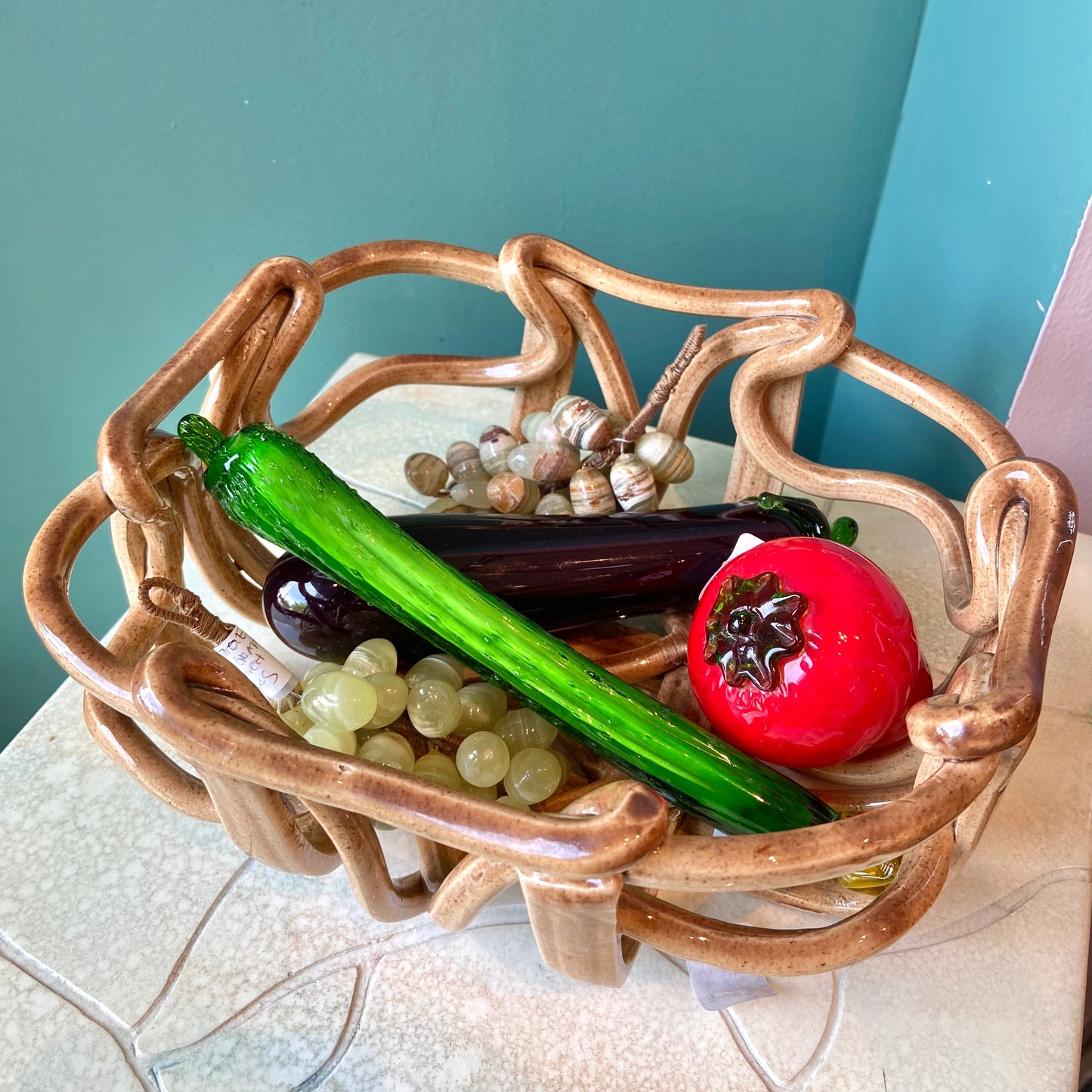 Vintage Ceramic Woven Basket Bowl