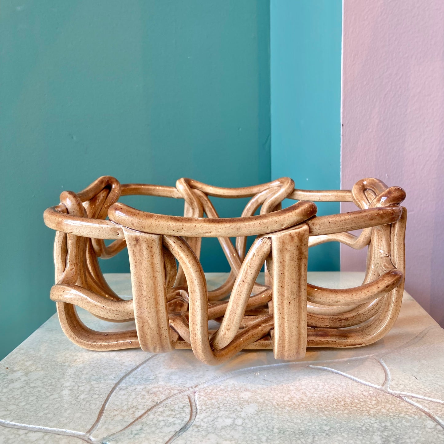Vintage Ceramic Woven Basket Bowl