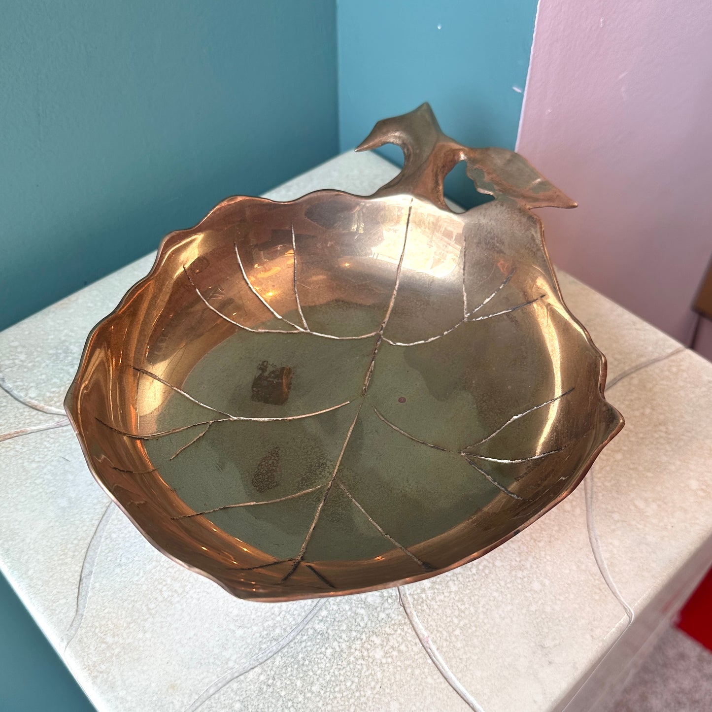 Vintage Brass Leaf Catchall Bowl